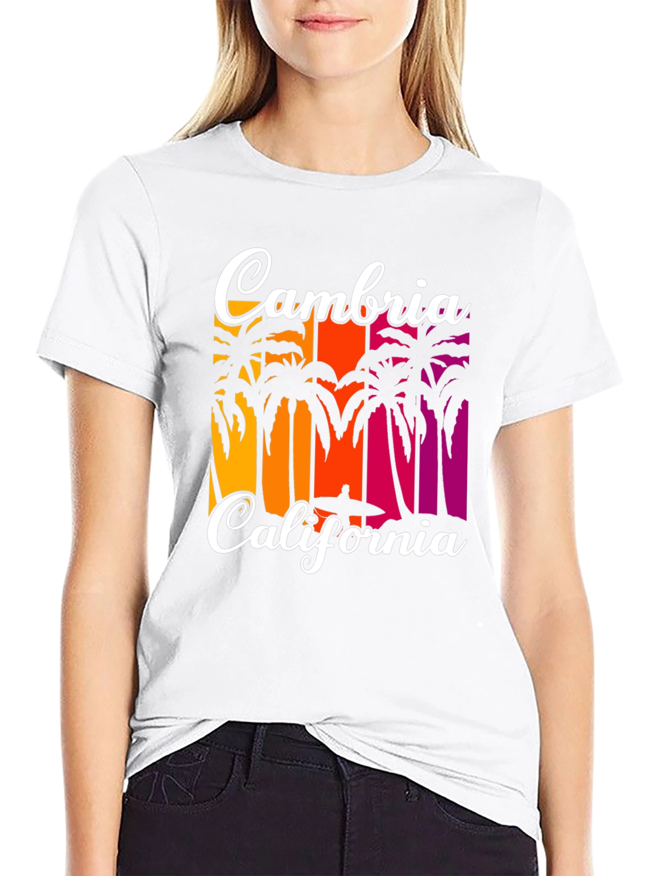 Cambria California T-Shirt: Beach Palm Tree Sunset Design