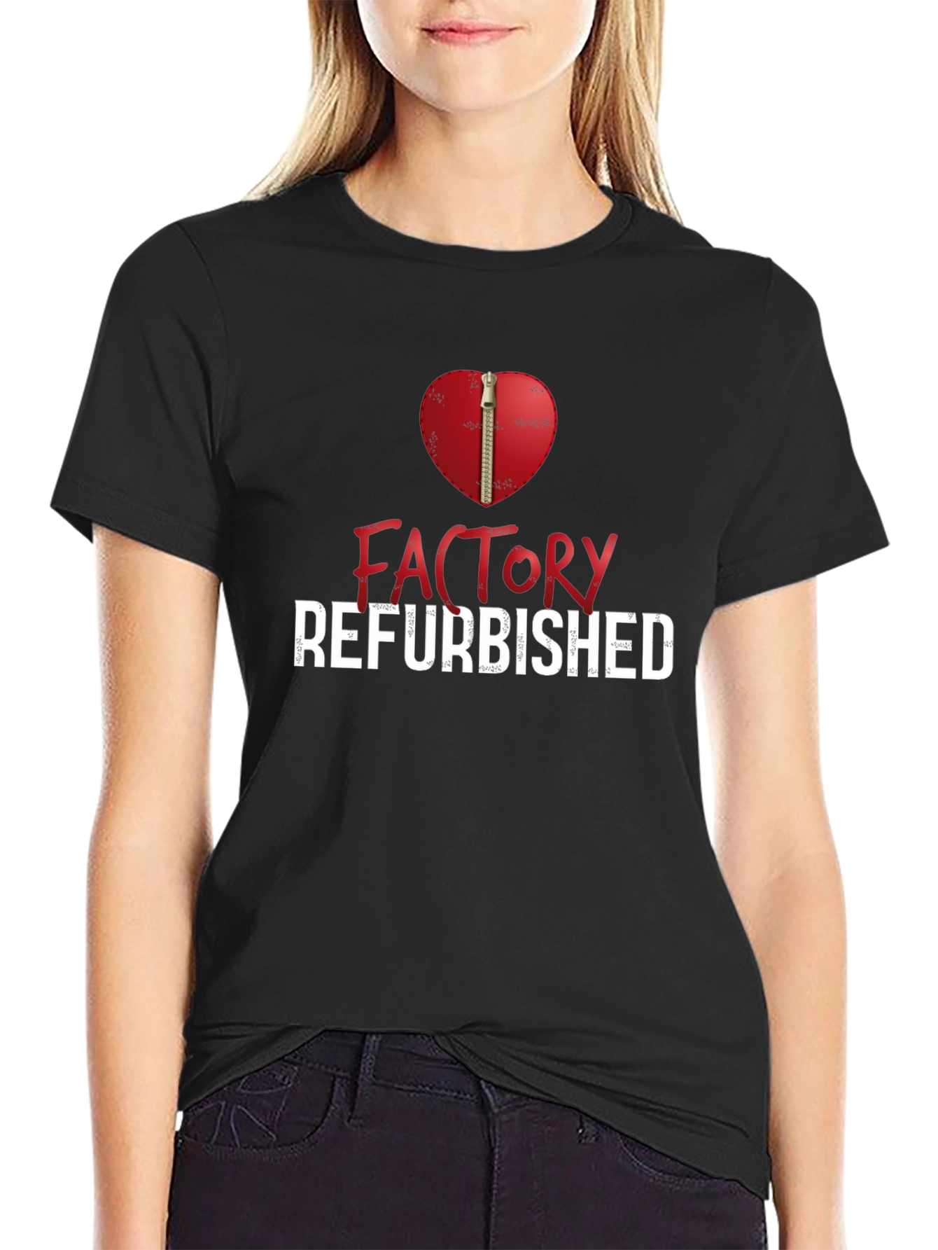 Factory Refurbished Heart Zipper Graphic T-Shirt
