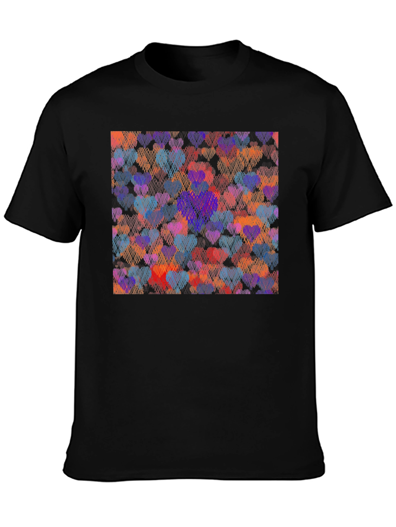 Heart Pattern Graphic Tee - Black