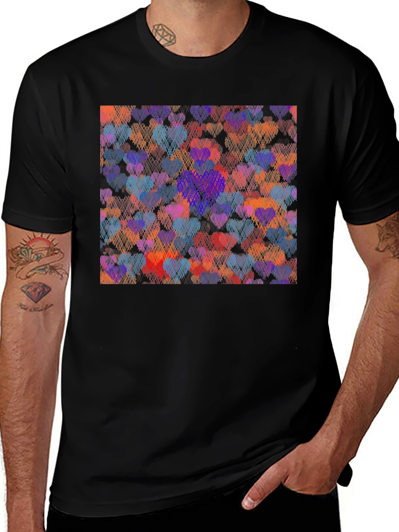 Heart Pattern Graphic Tee - Black