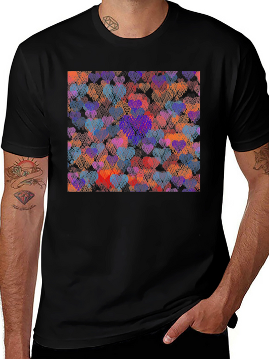 Heart Pattern Graphic Tee - Black