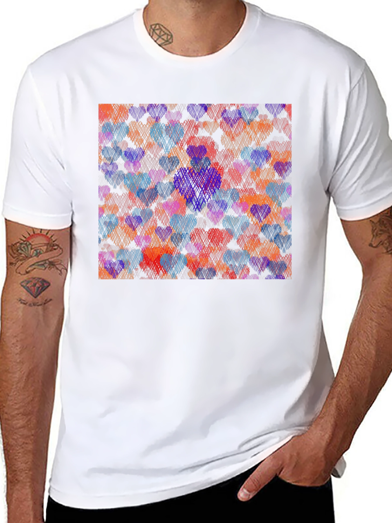 Heart Pattern Graphic Tee - Black