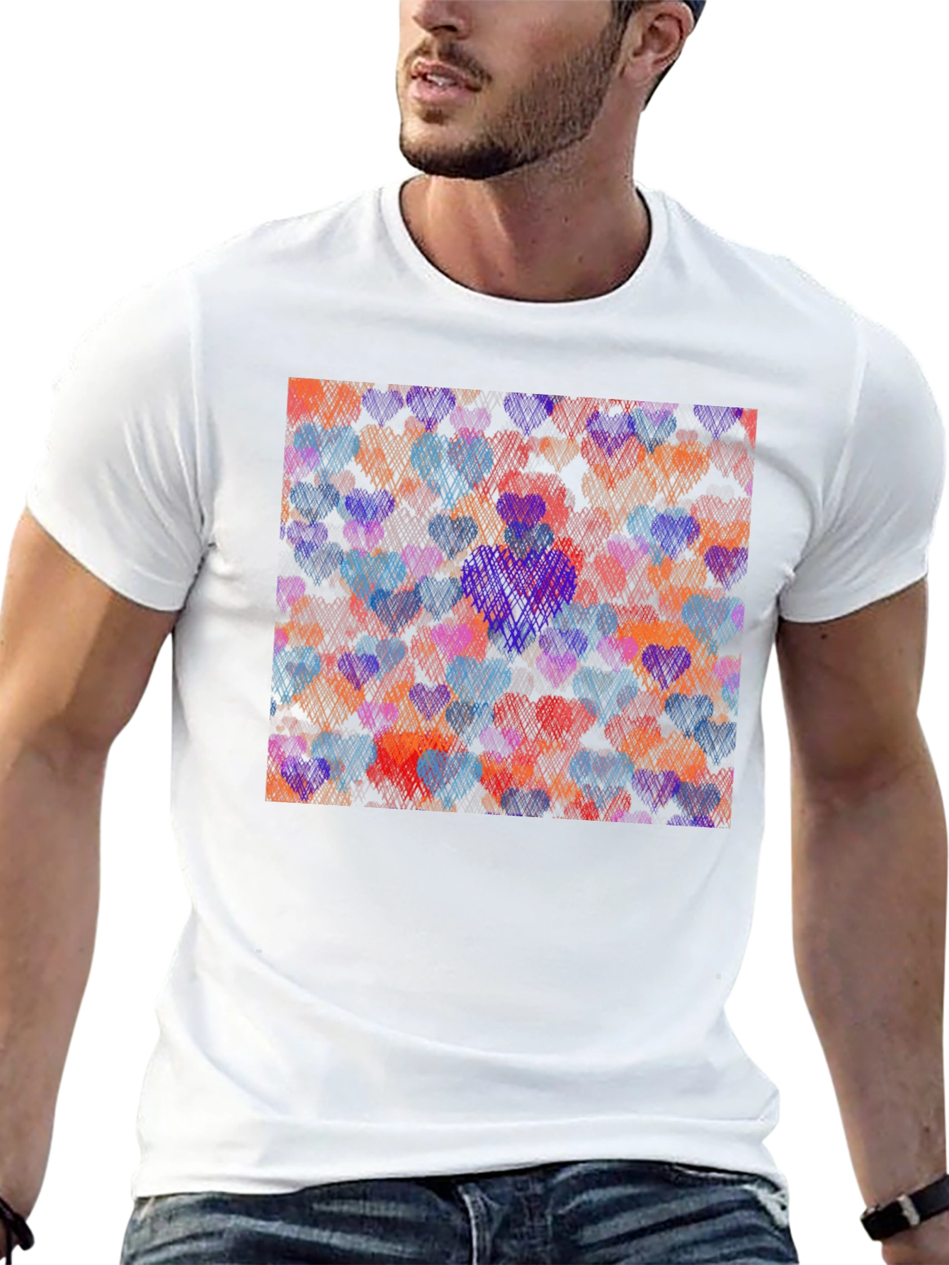 Heart Pattern Graphic Tee - Black