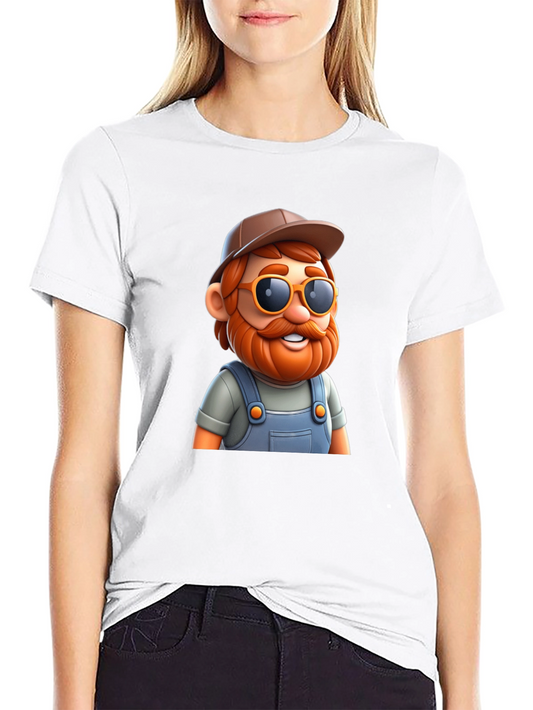 Cartoon Farmer Graphic Tee - Black Cotton Blend