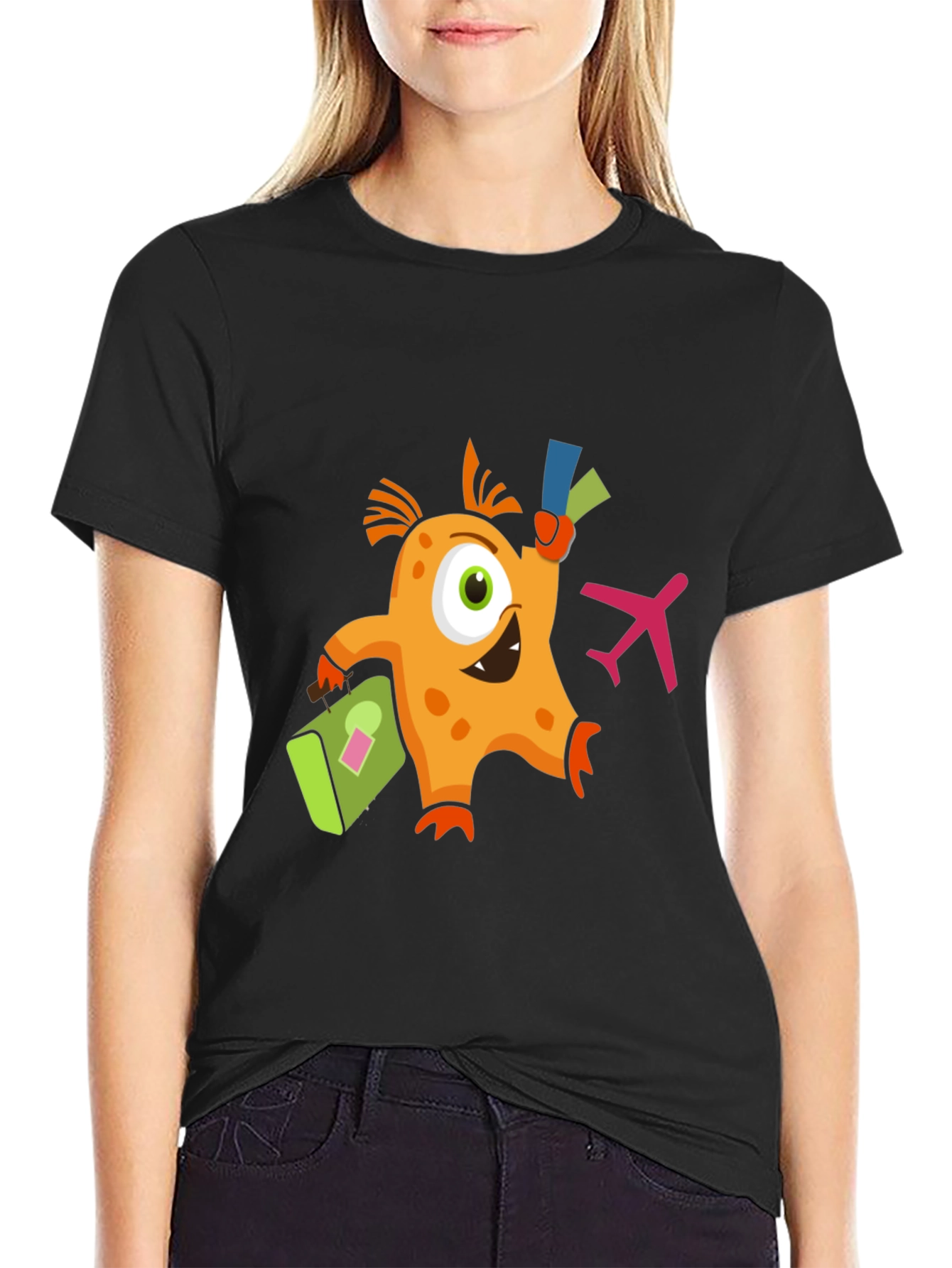 Monster Travel T-Shirt - Black Crew Neck