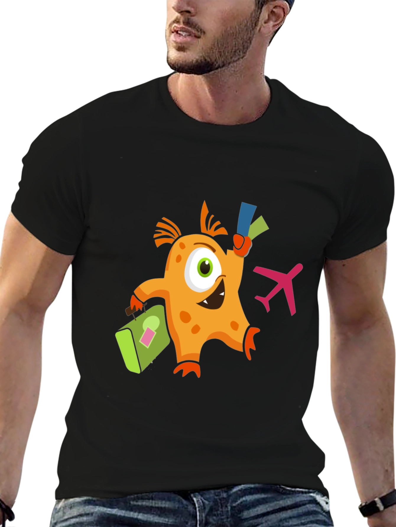 Monster Travel T-Shirt - Black Crew Neck
