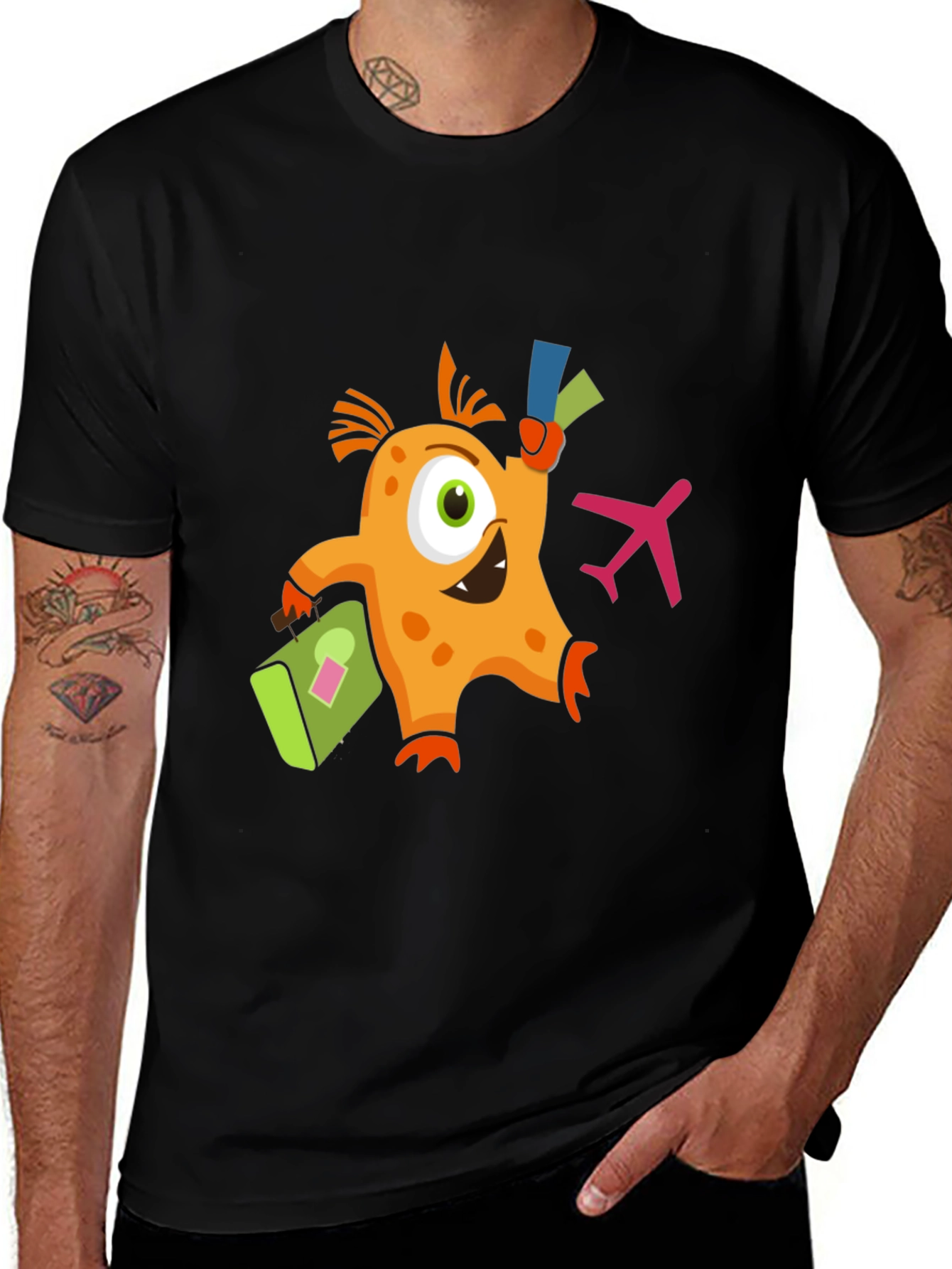 Monster Travel T-Shirt - Black Crew Neck