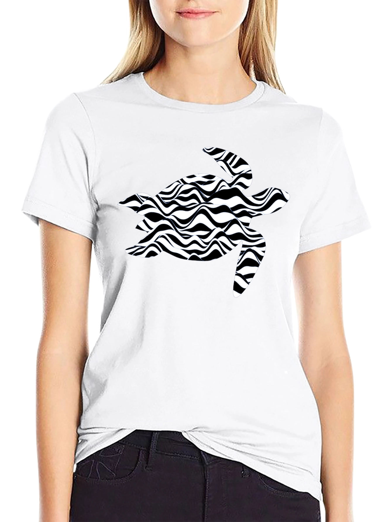 Black Turtle Wave Pattern T-Shirt