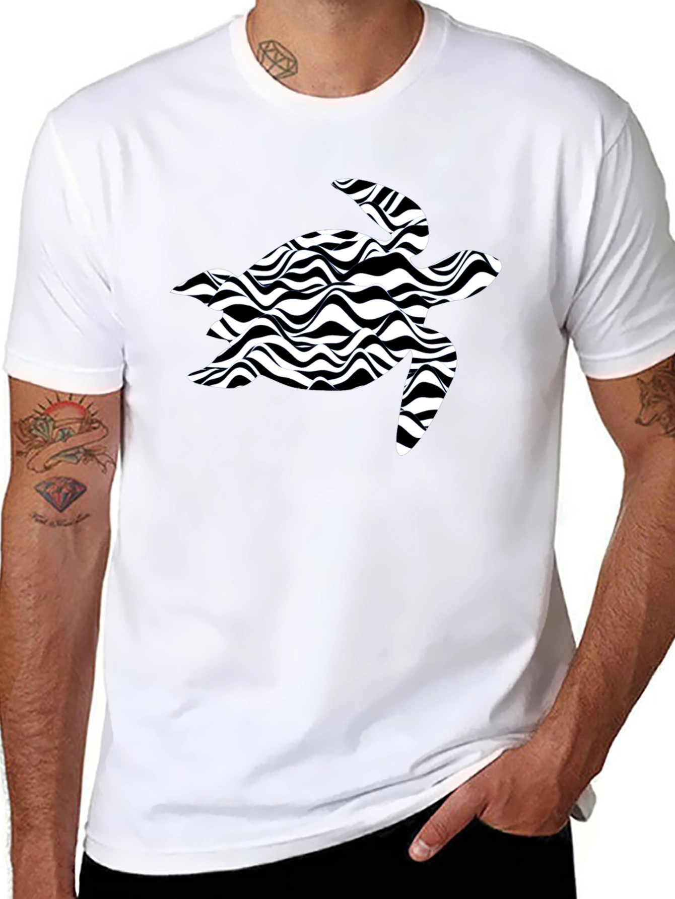 Black Turtle Wave Pattern T-Shirt