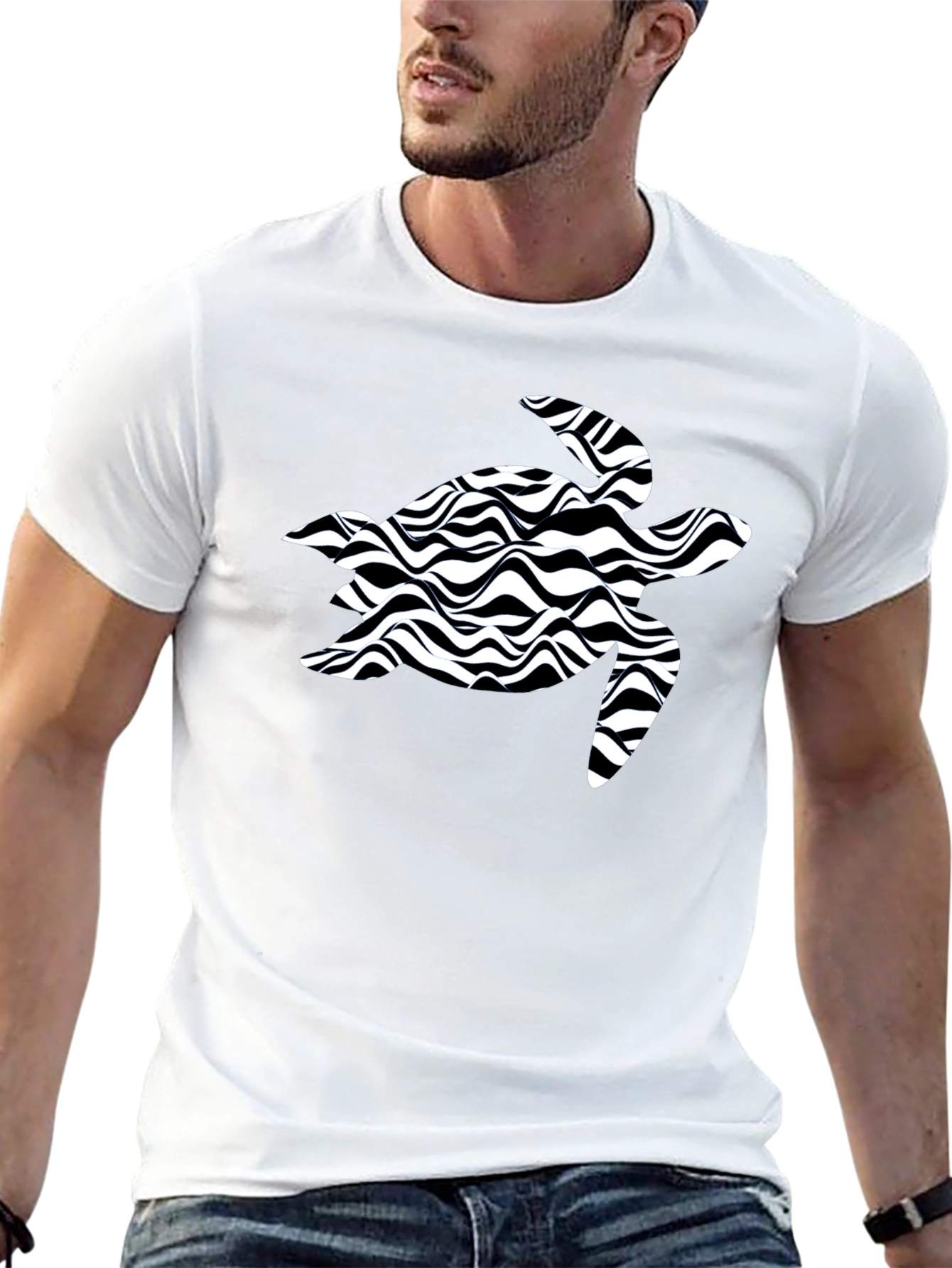 Black Turtle Wave Pattern T-Shirt