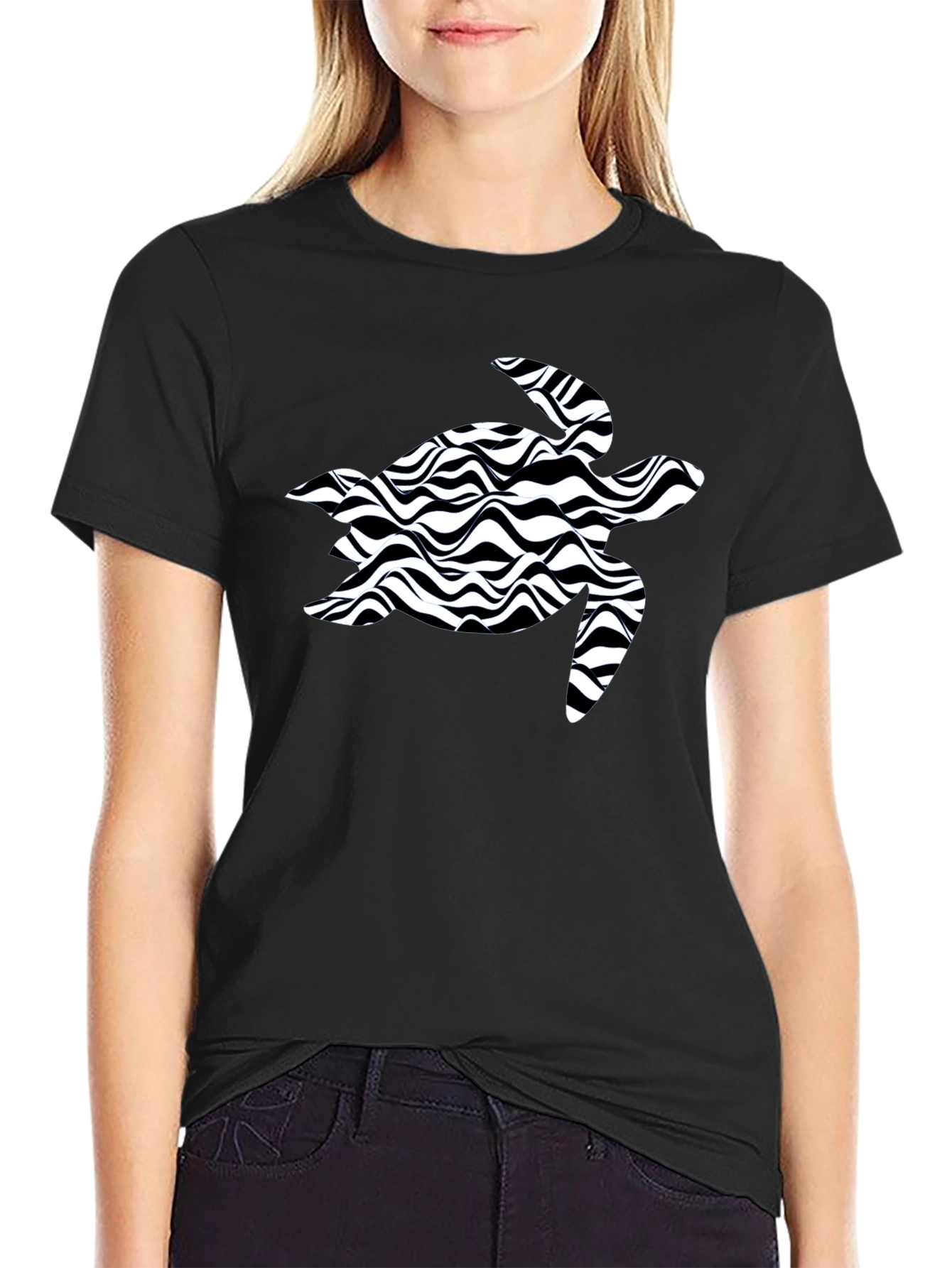Black Turtle Wave Pattern T-Shirt