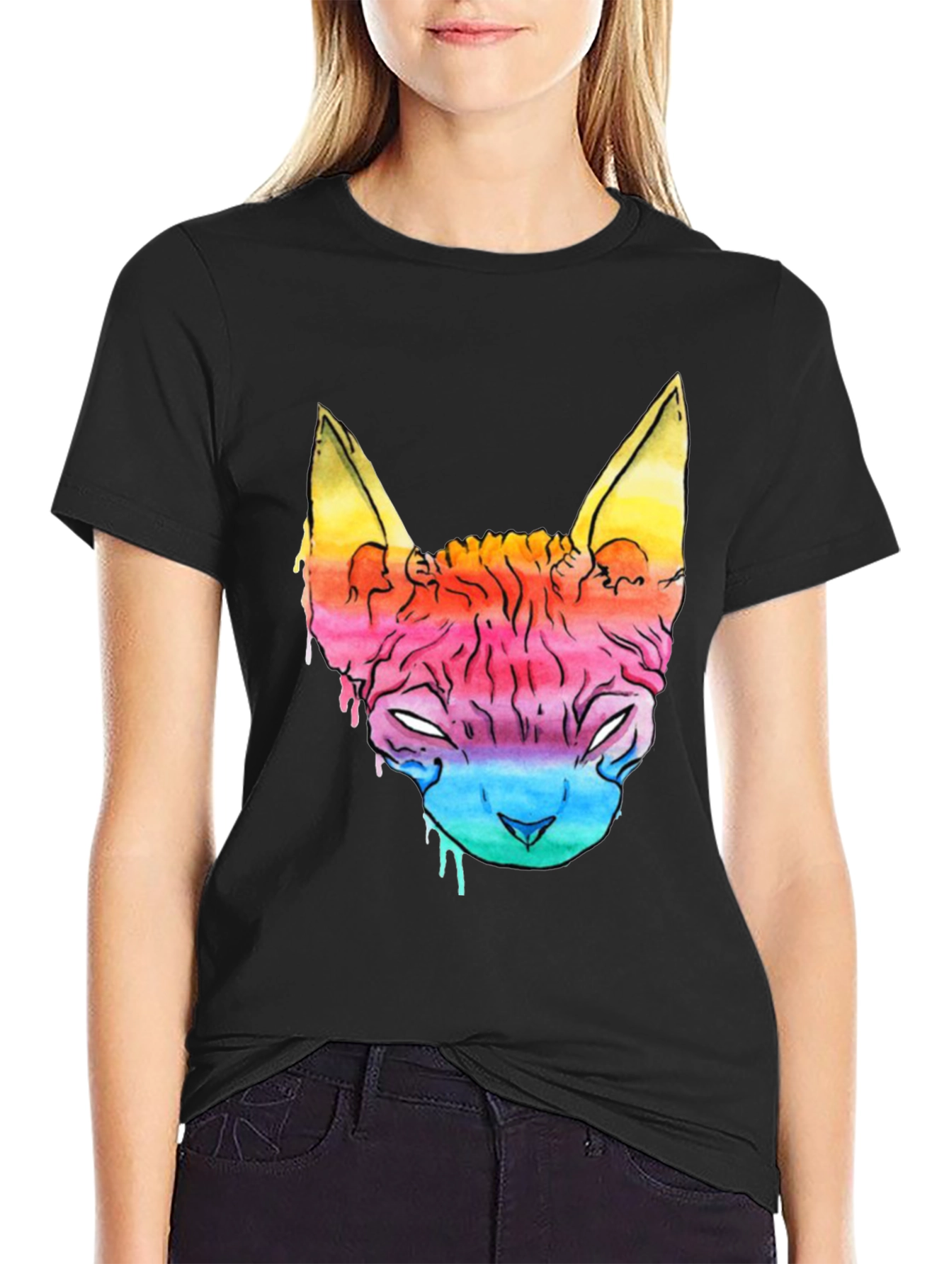 Rainbow Cat Graphic Tee - Mens Black T-Shirt