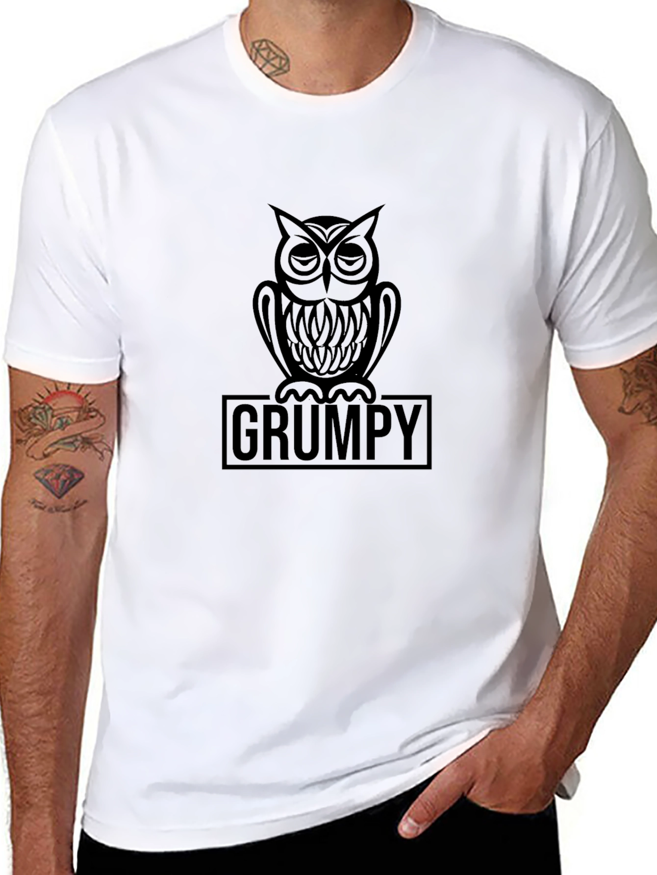 Grumpy Owl Graphic T-Shirt - Mens Black Tee