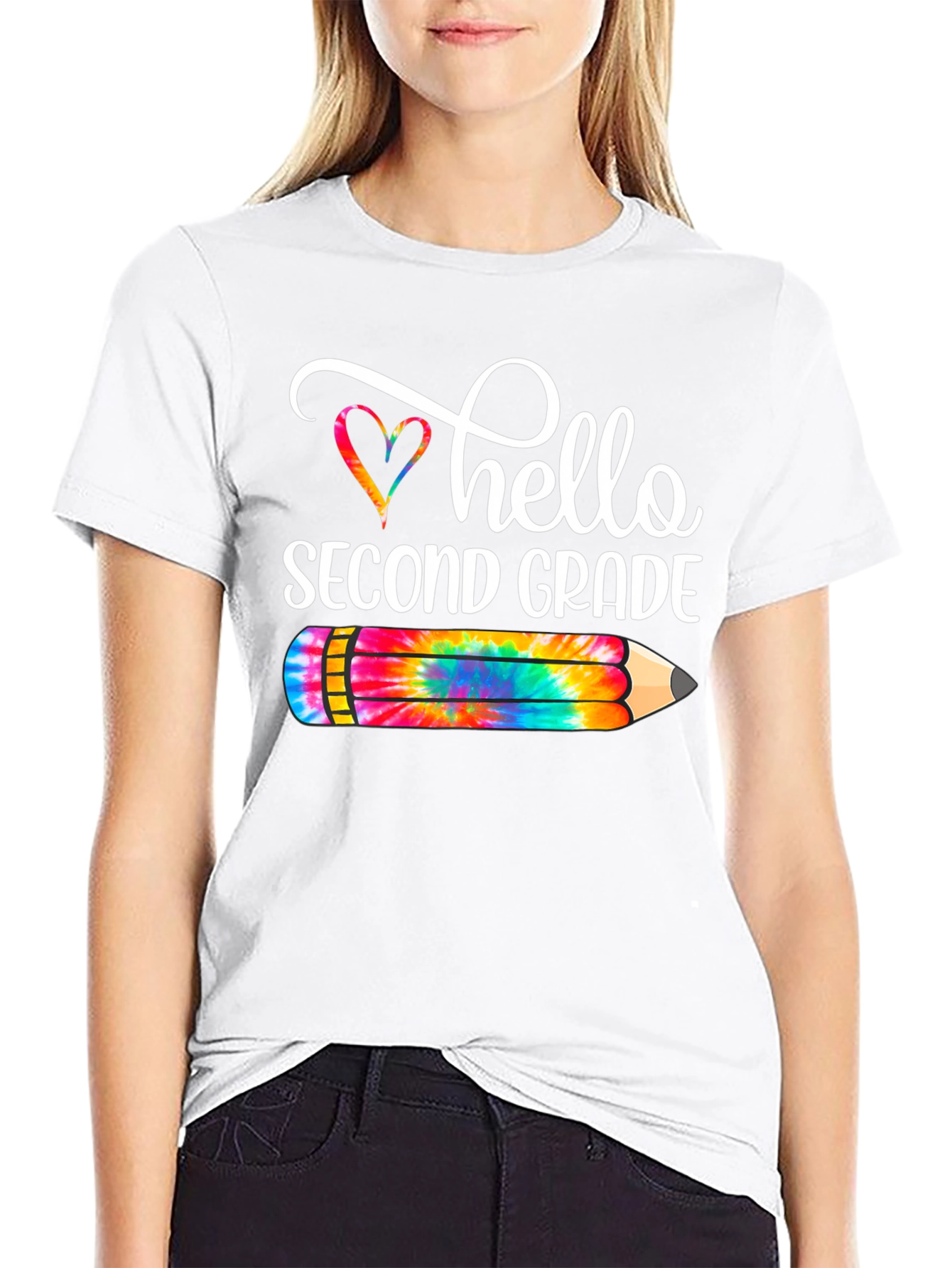 Hello Second Grade Tie Dye Pencil T-Shirt
