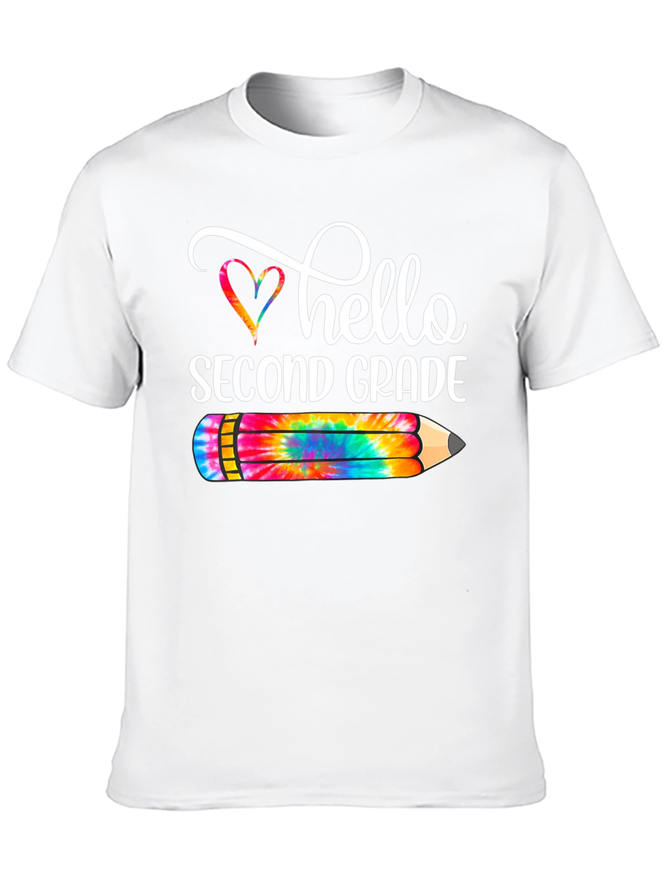 Hello Second Grade Tie Dye Pencil T-Shirt