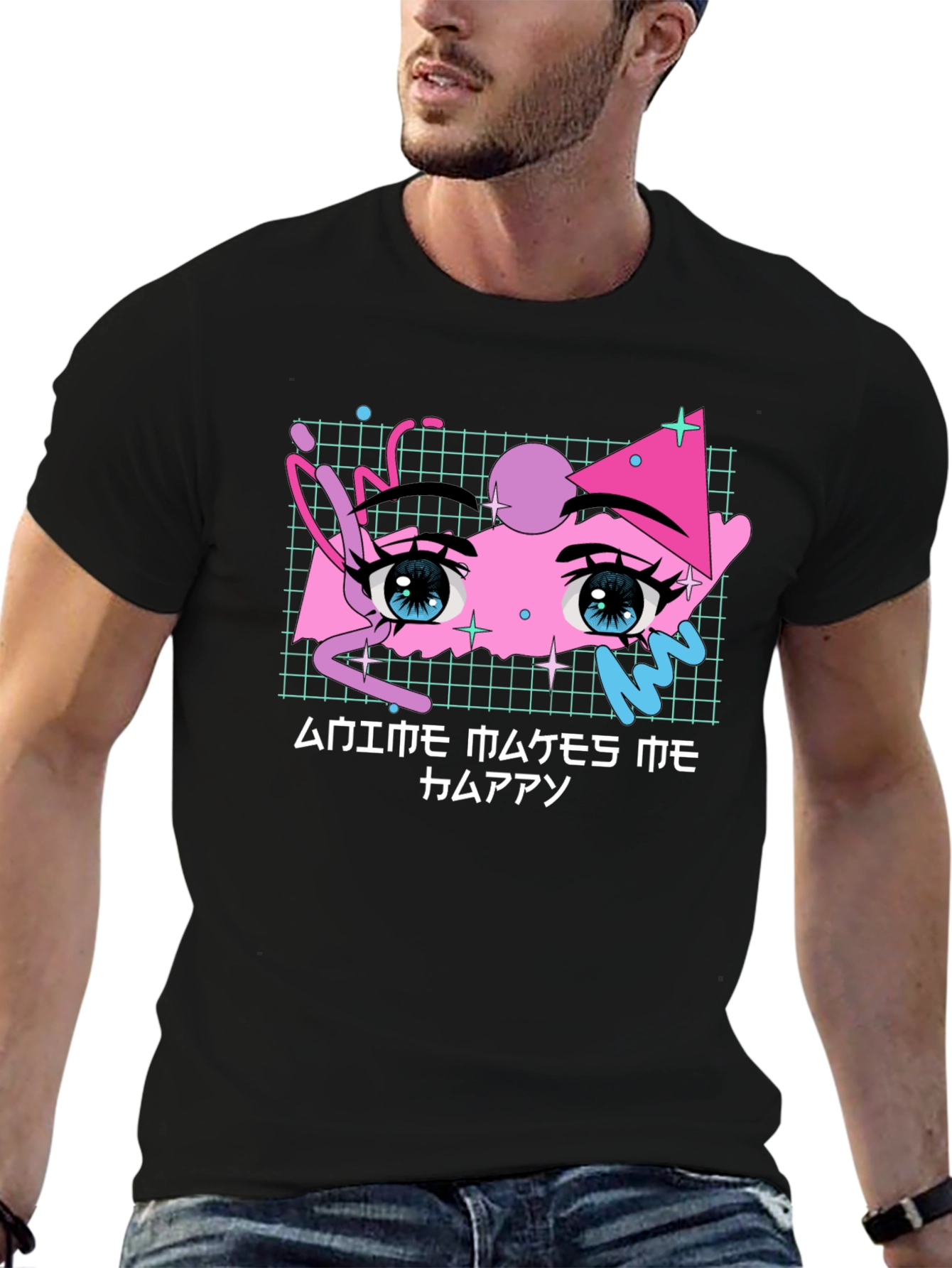 Anime Eyes T-Shirt Vaporwave Aesthetic Black