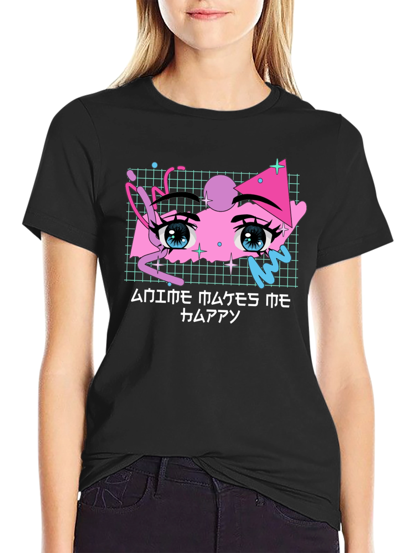 Anime Eyes T-Shirt Vaporwave Aesthetic Black