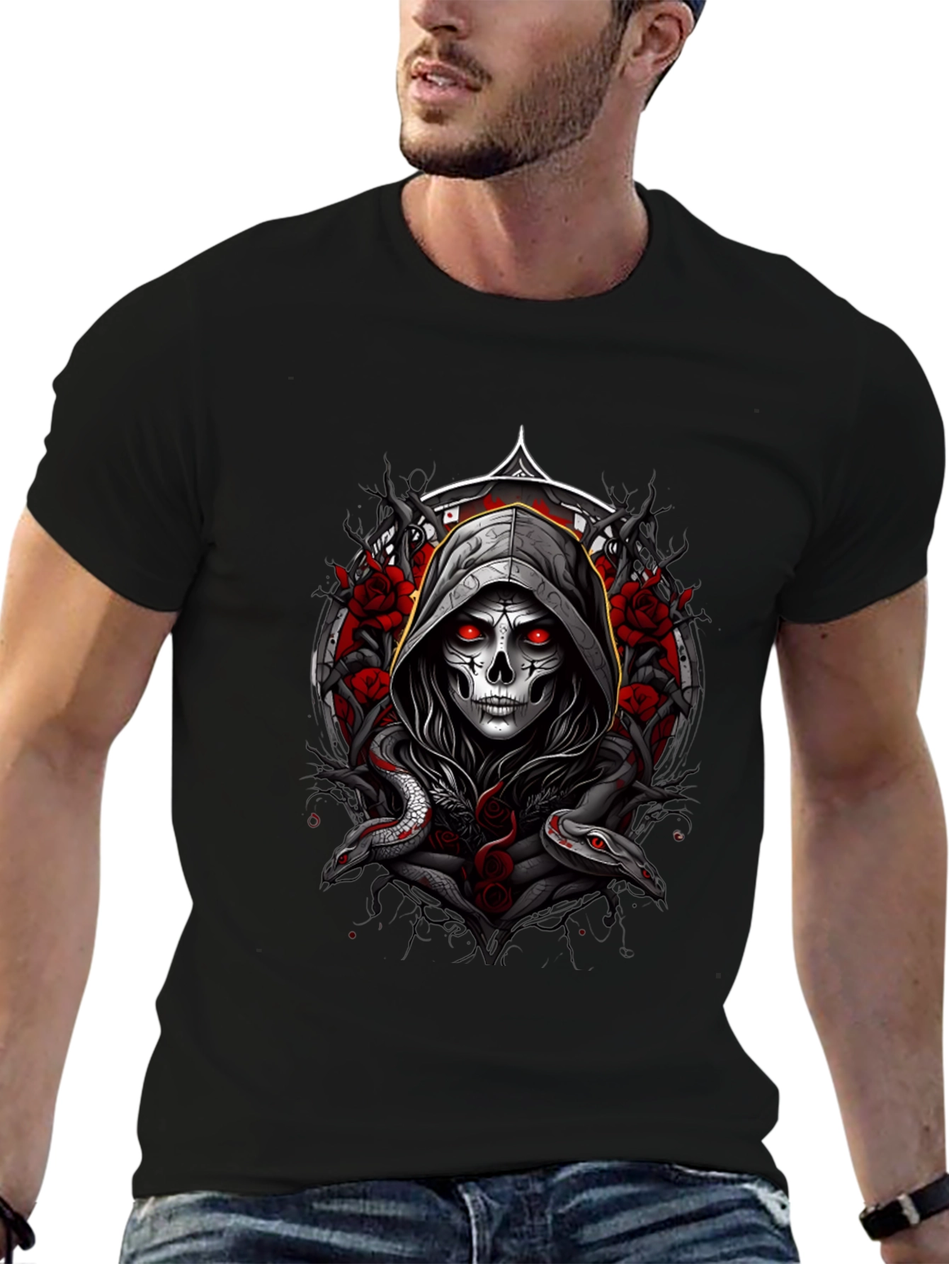 Grim Reaper Snake Roses Graphic Tee