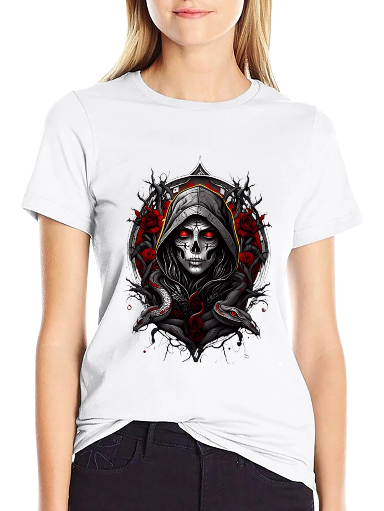 Grim Reaper Snake Roses Graphic Tee
