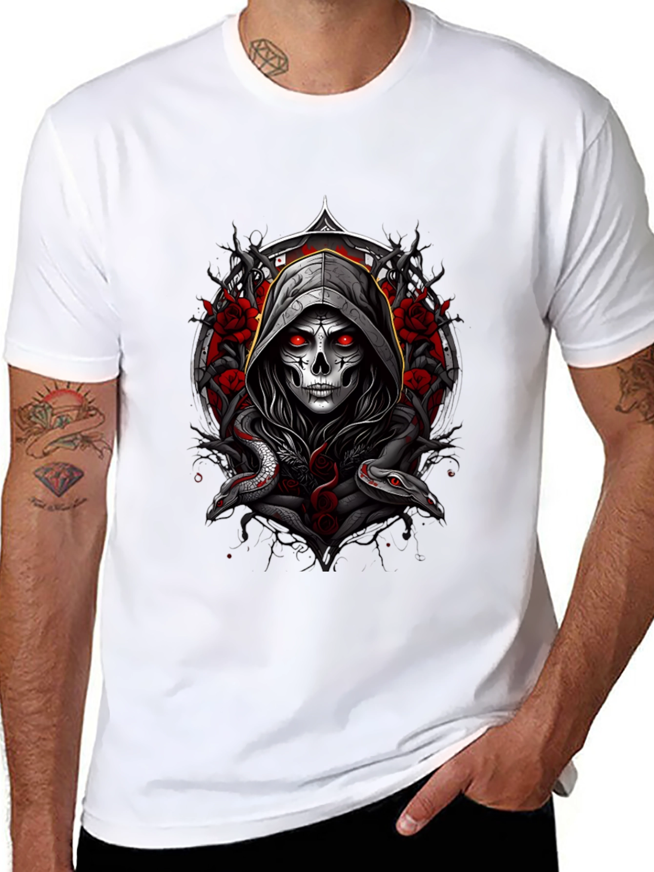 Grim Reaper Snake Roses Graphic Tee