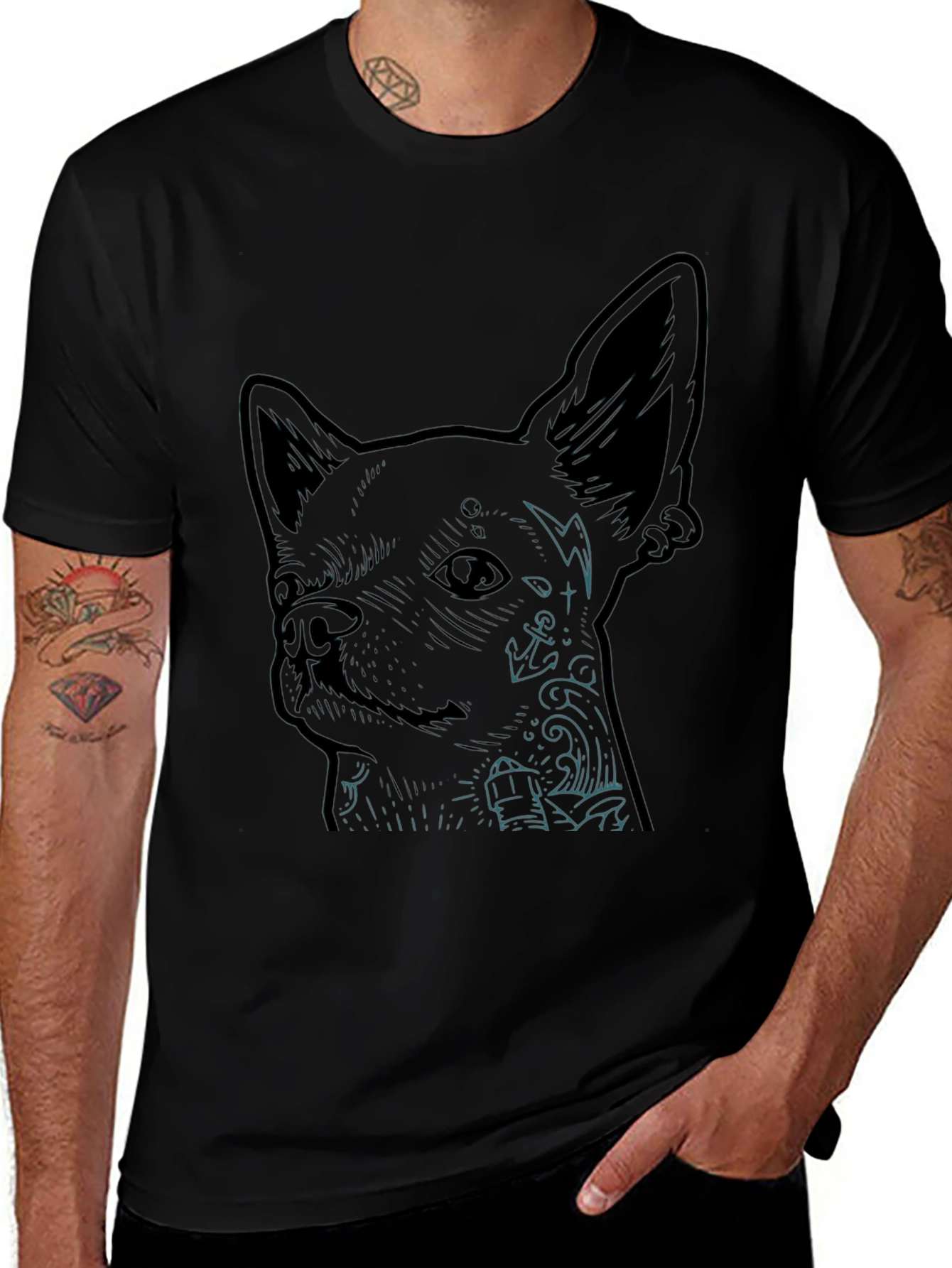 Chihuahua Tattoo Graphic Print T-Shirt
