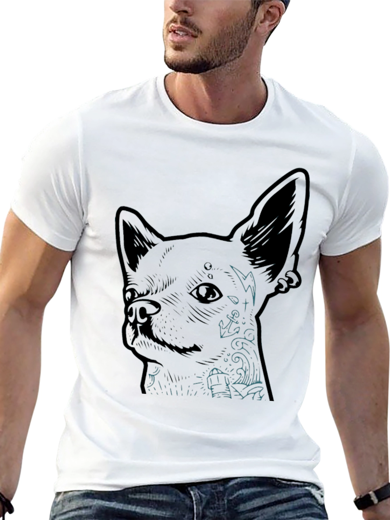 Chihuahua Tattoo Graphic Print T-Shirt
