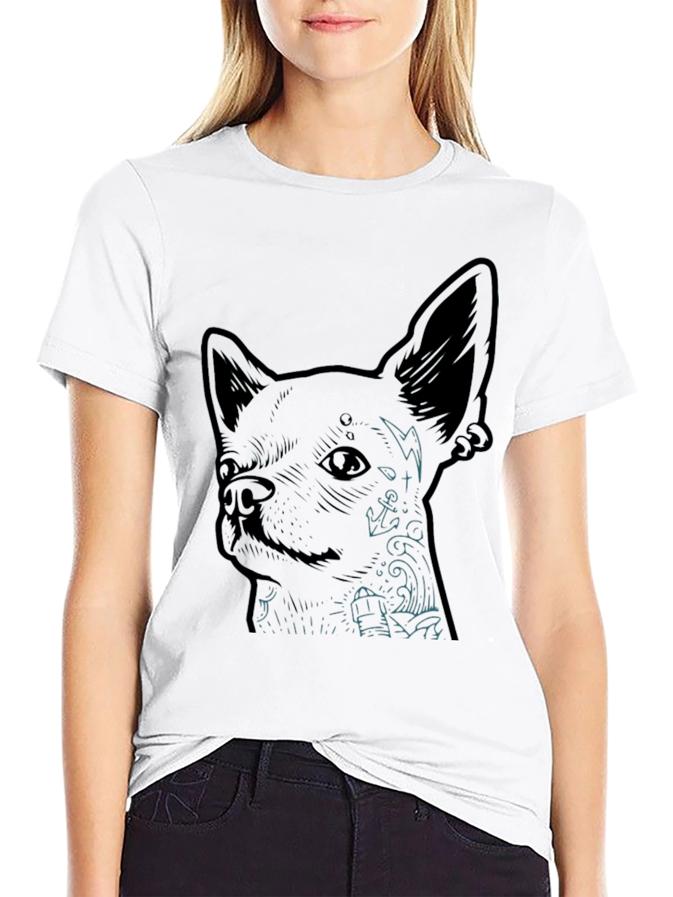 Chihuahua Tattoo Graphic Print T-Shirt