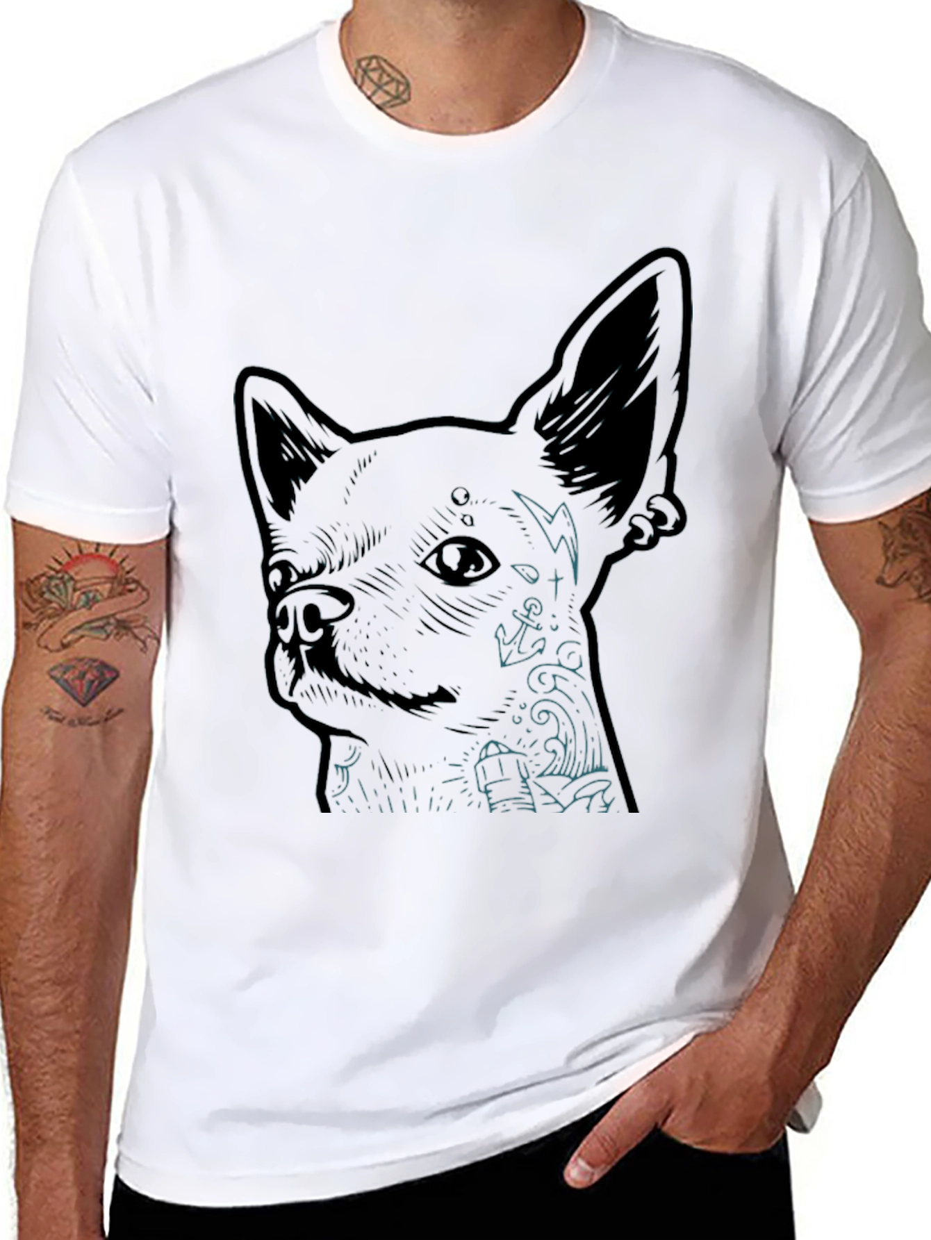Chihuahua Tattoo Graphic Print T-Shirt