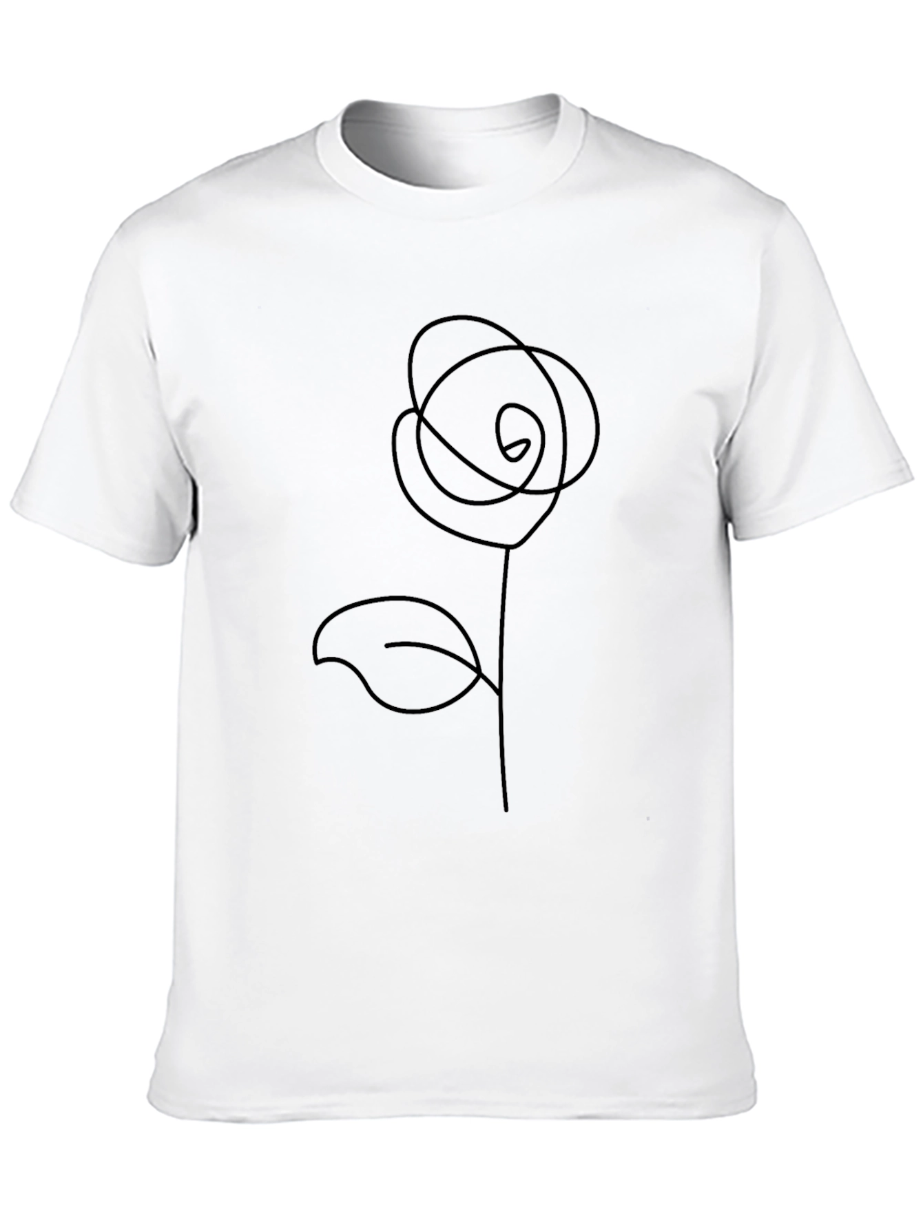 Minimalist Rose Line Art Black T-Shirt