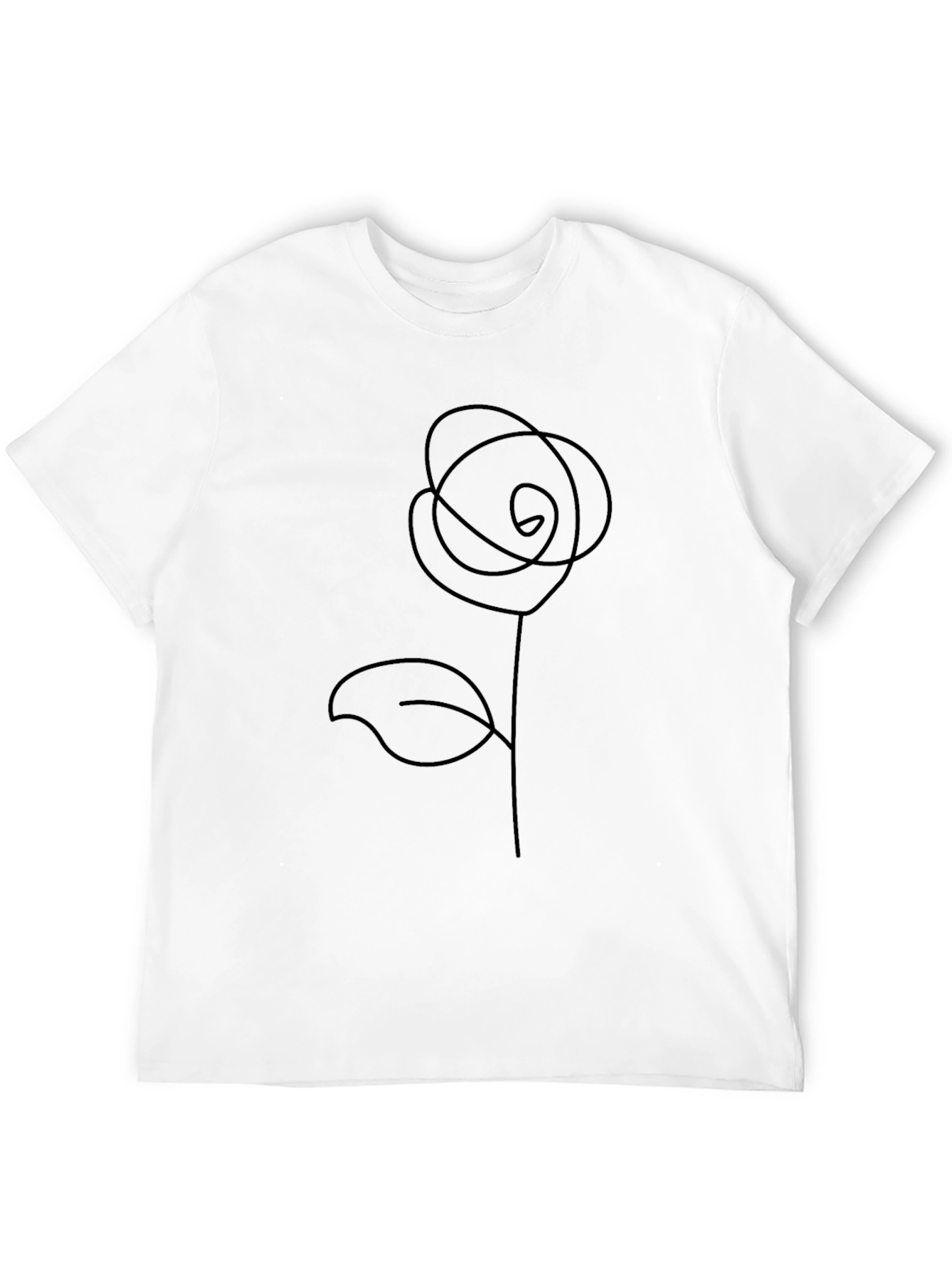 Minimalist Rose Line Art Black T-Shirt