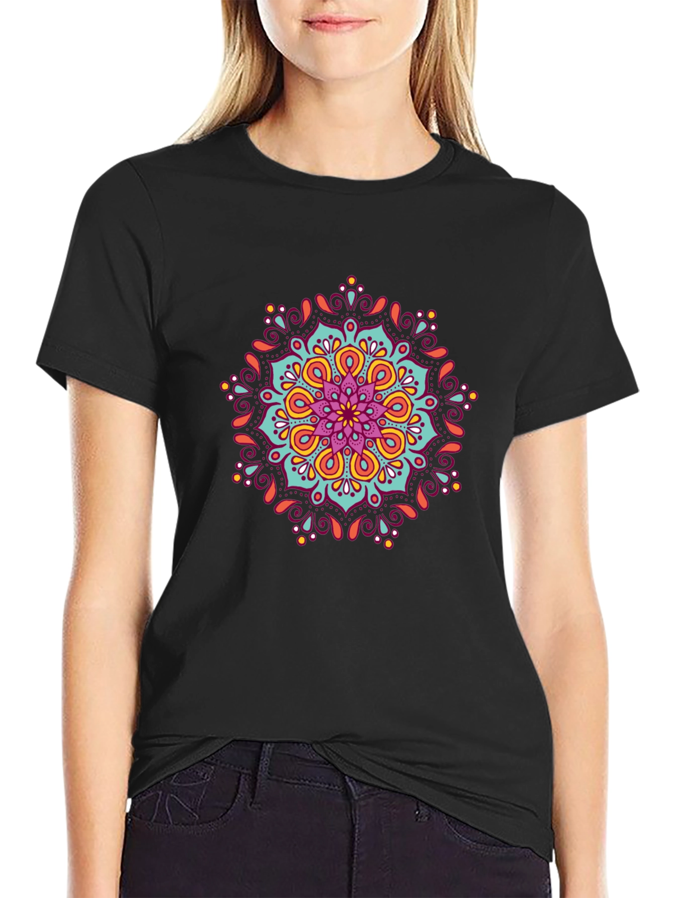 Mandala Print Black T-Shirt - Artistic Casual Wear