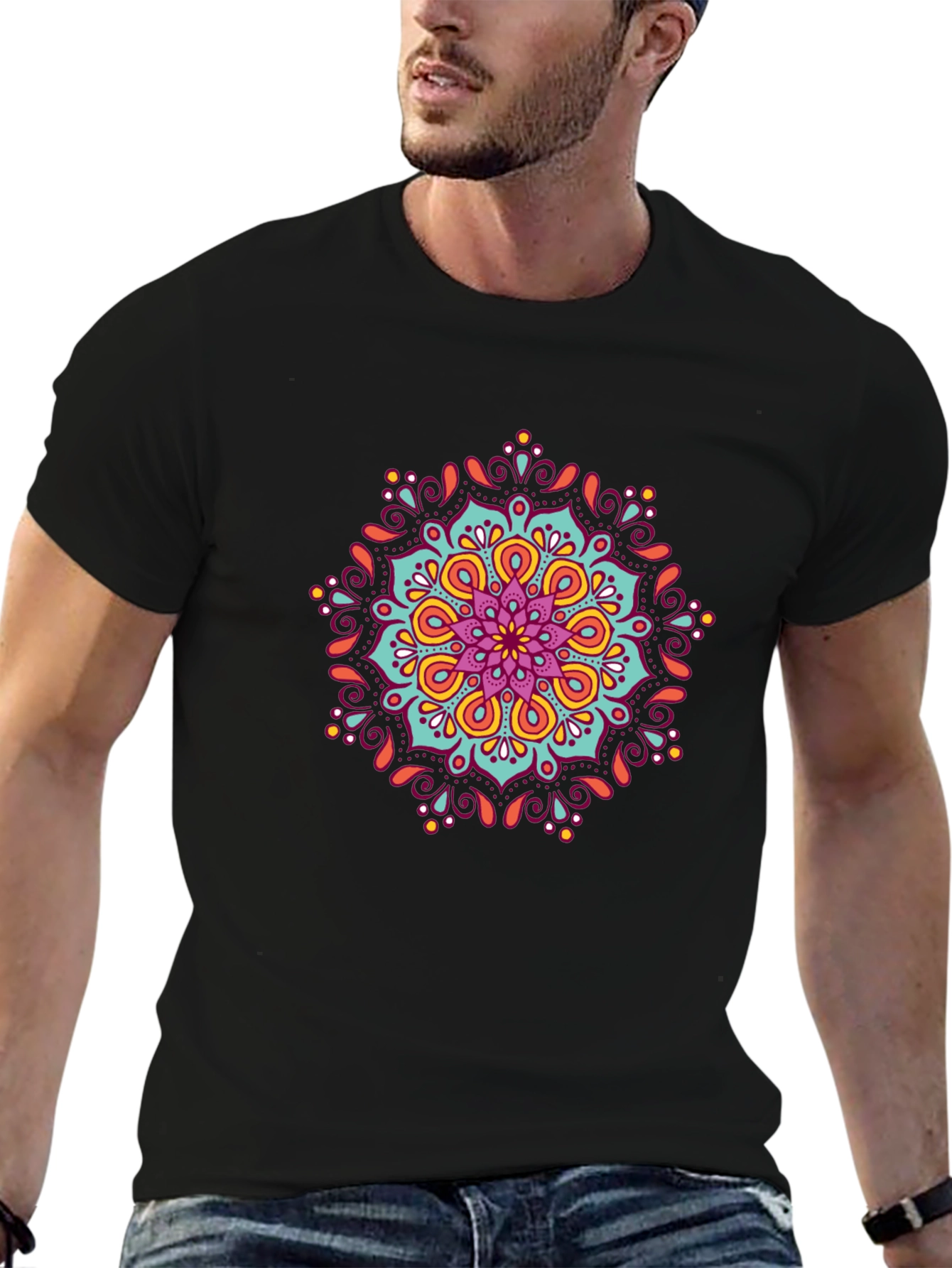 Mandala Print Black T-Shirt - Artistic Casual Wear