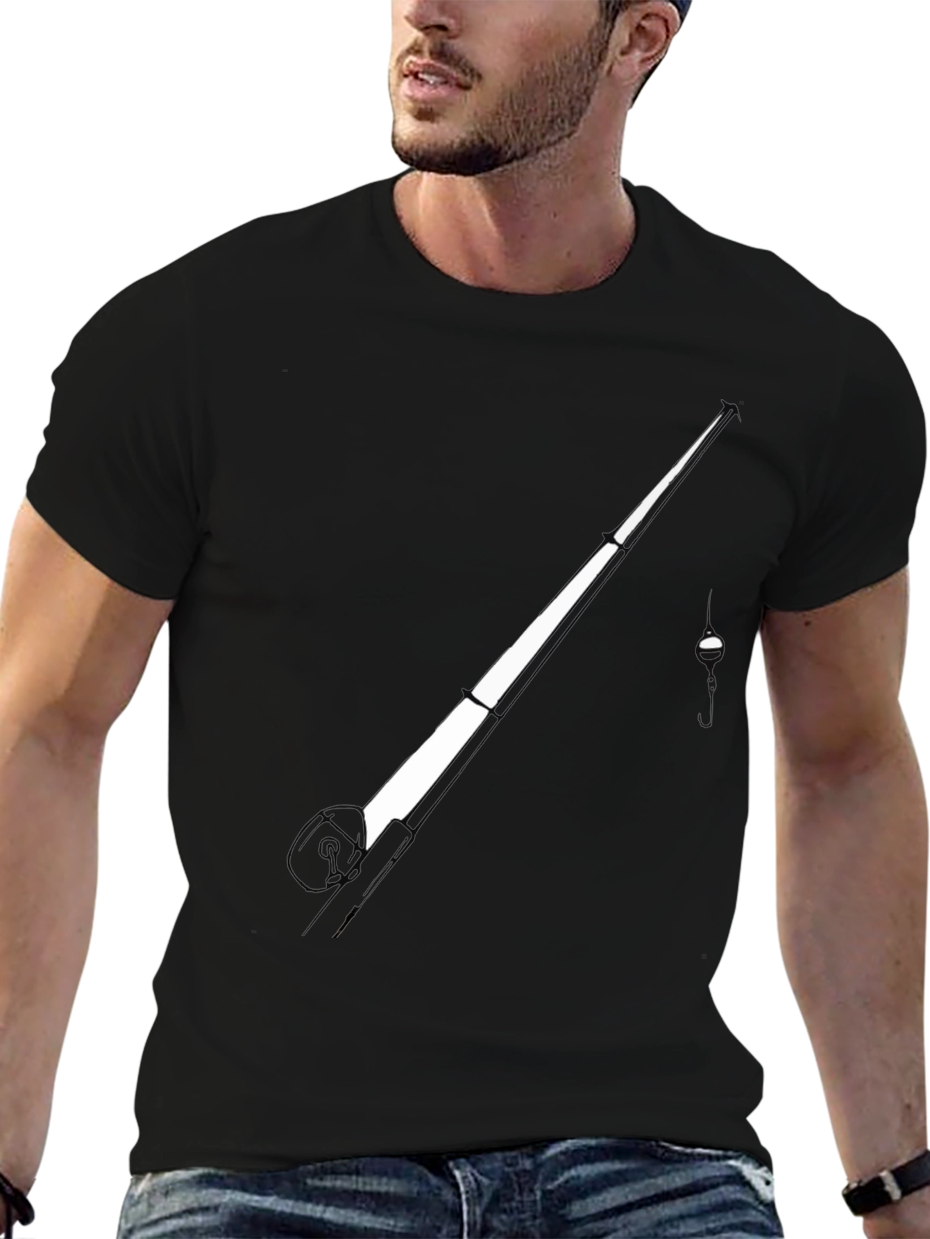 Fishing Rod Graphic Tee - Black Cotton Blend