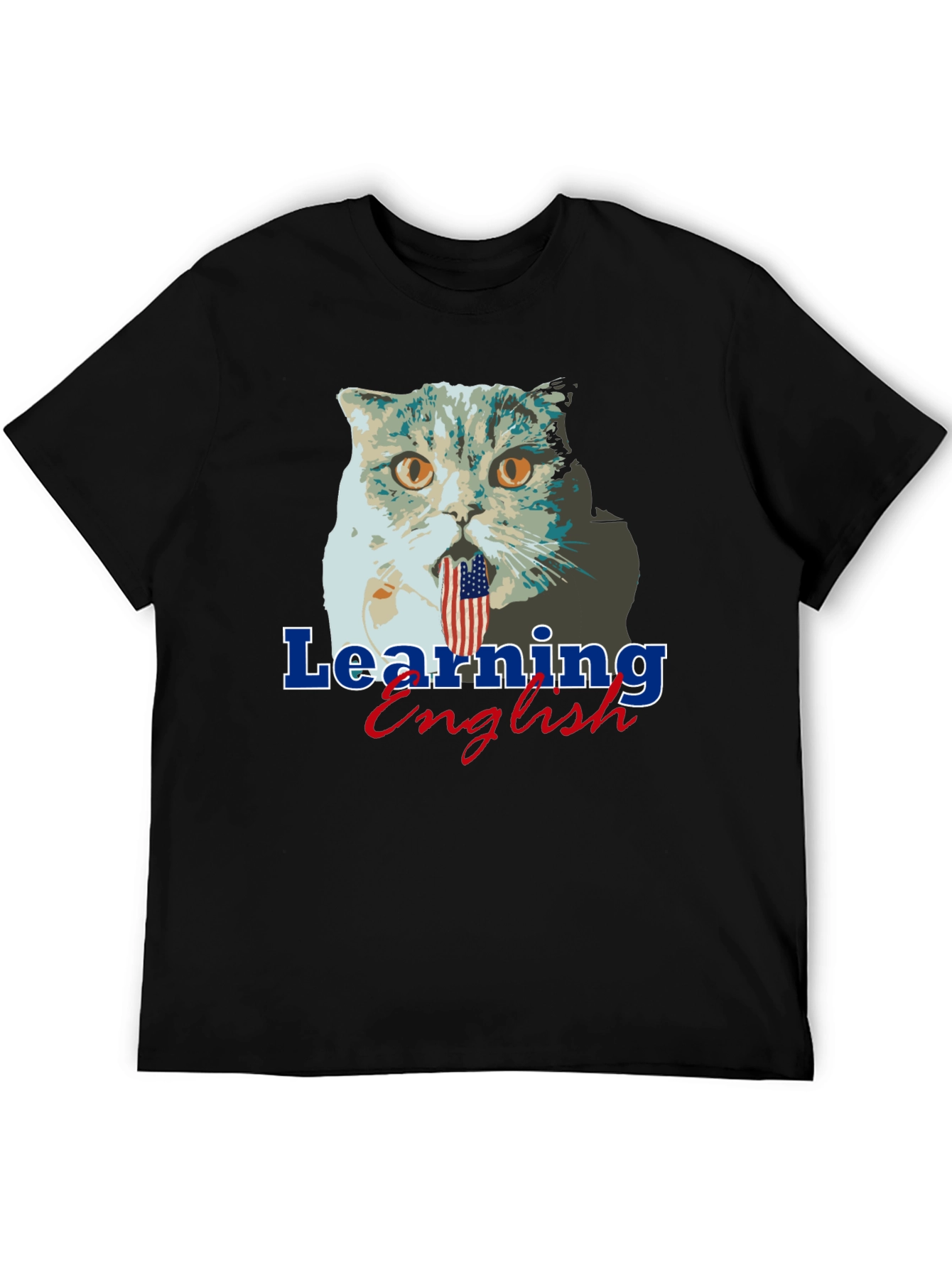 Funny Cat Learning English Graphic Tee