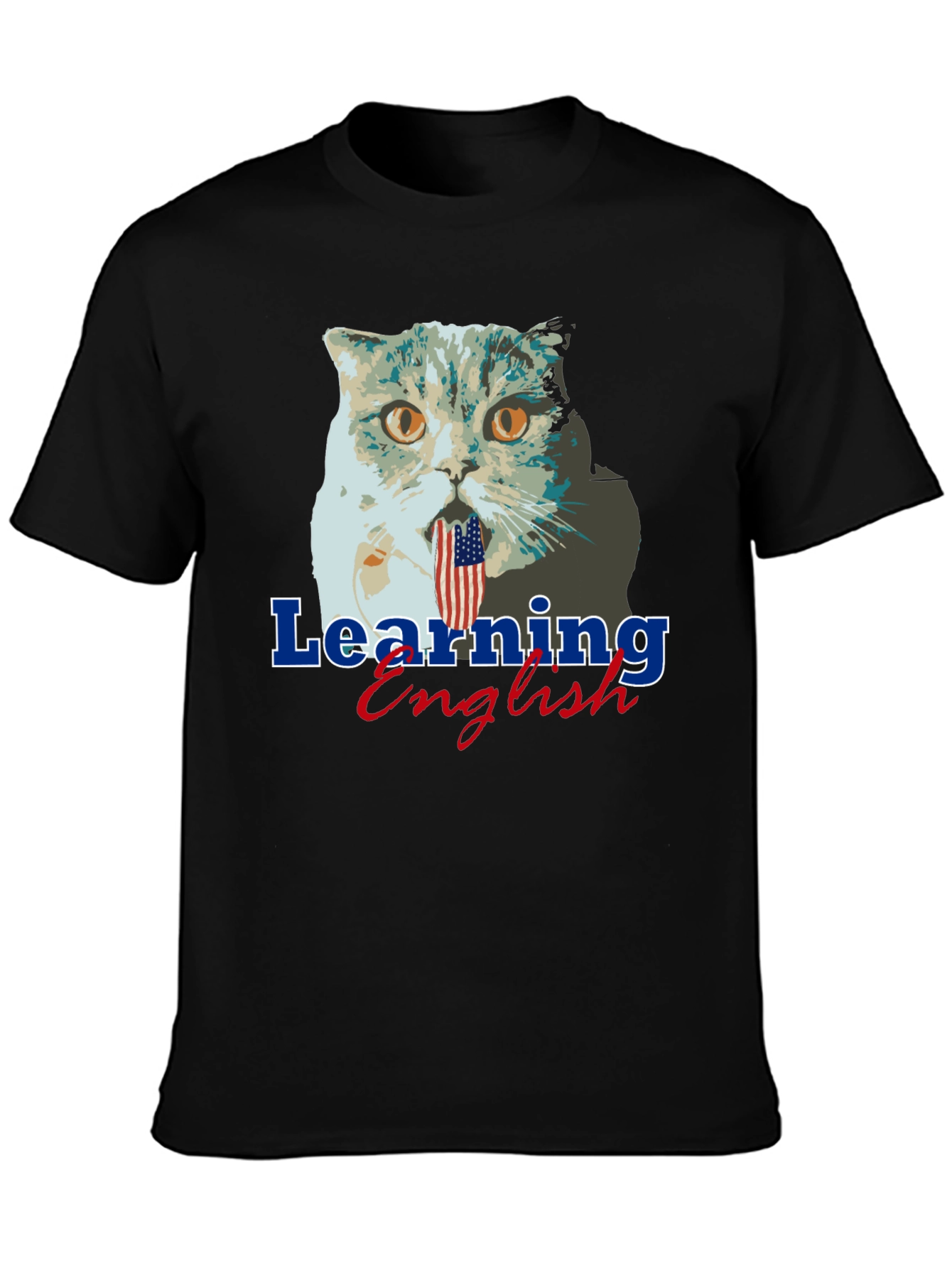 Funny Cat Learning English Graphic Tee