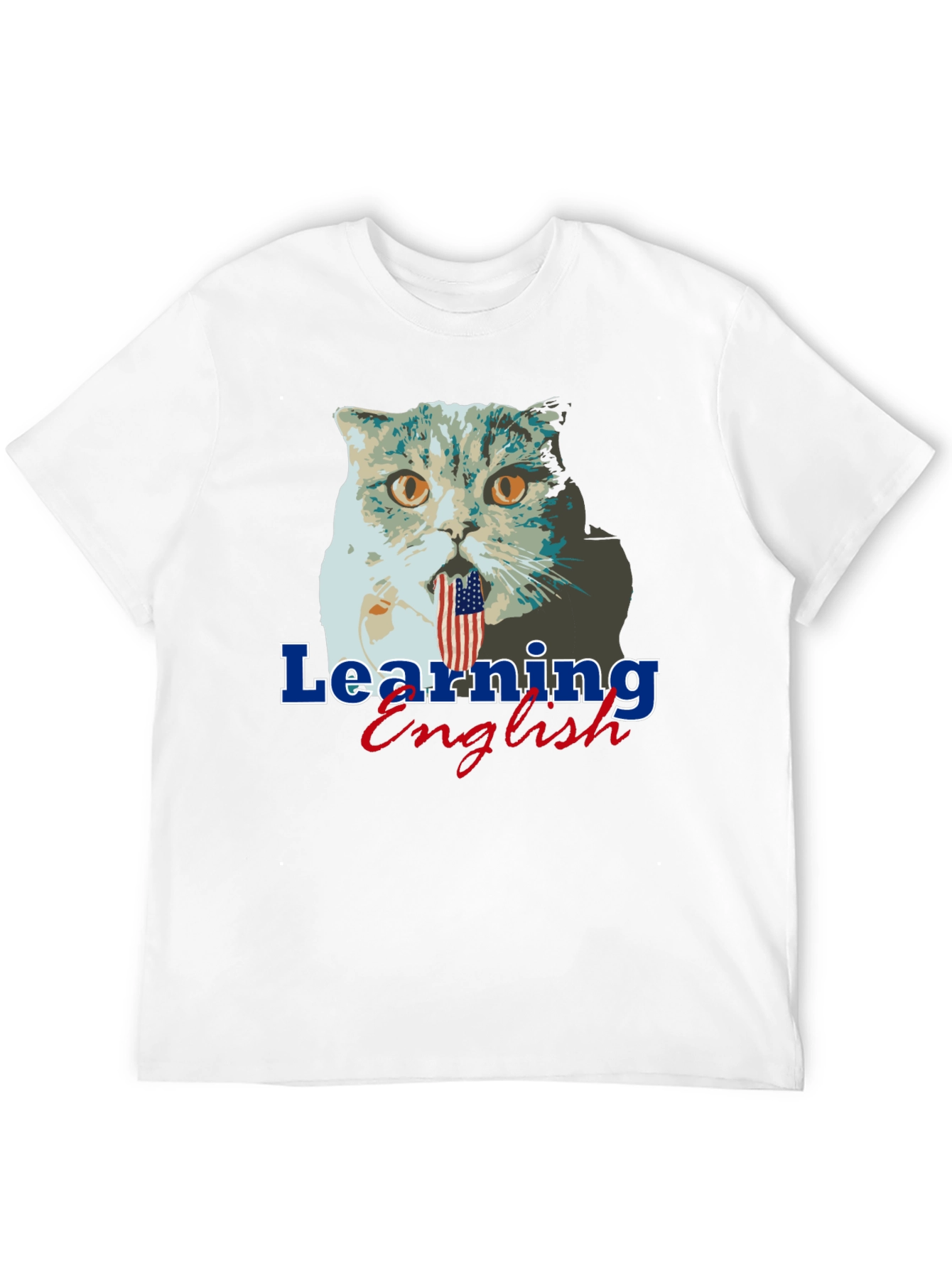 Funny Cat Learning English Graphic Tee