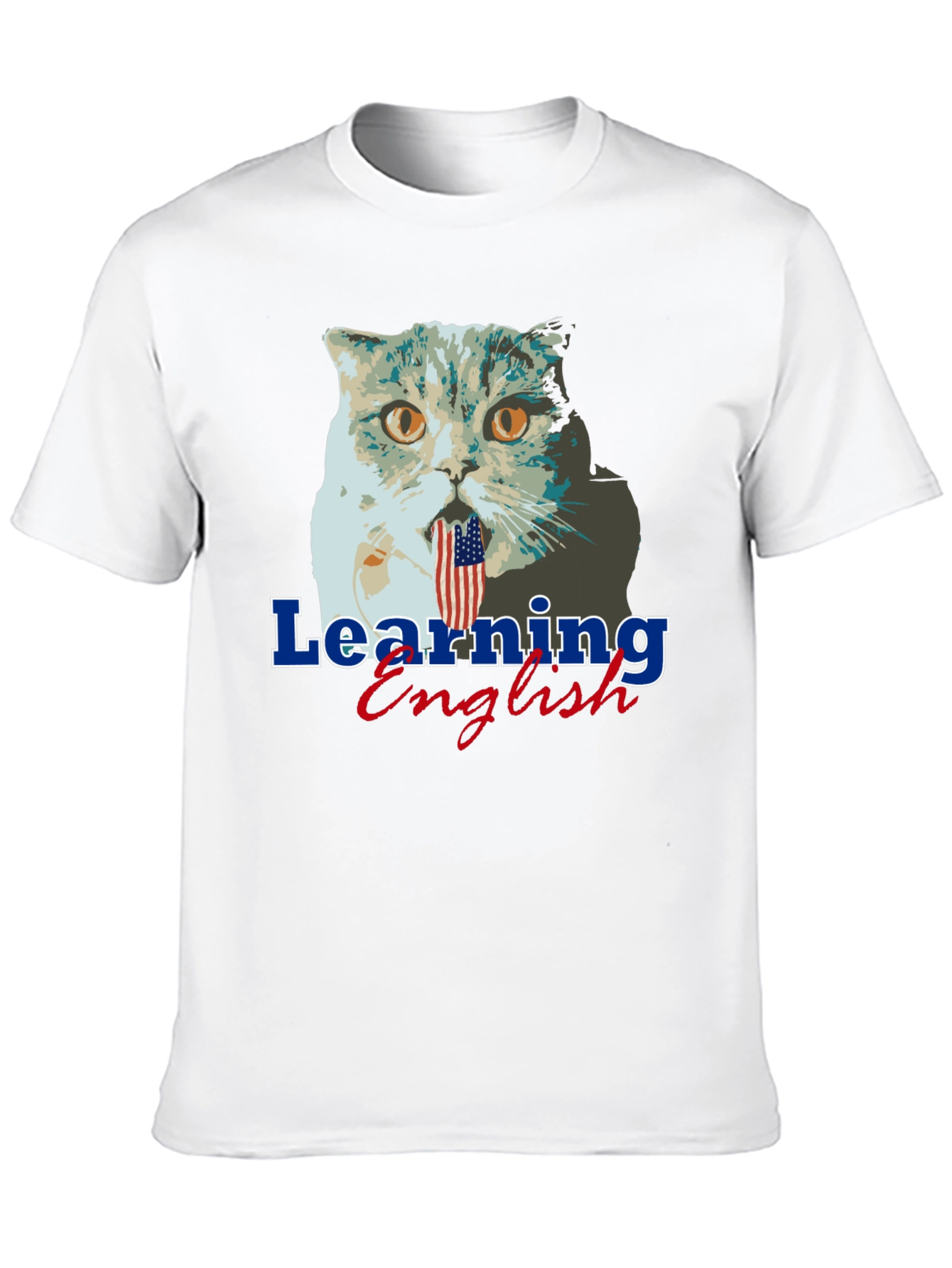 Funny Cat Learning English Graphic Tee
