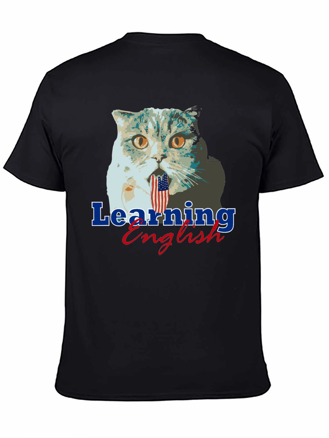 Funny Cat Learning English Graphic Tee