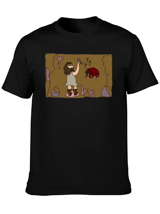 Caveman Art Black T-Shirt - Prehistoric Fun