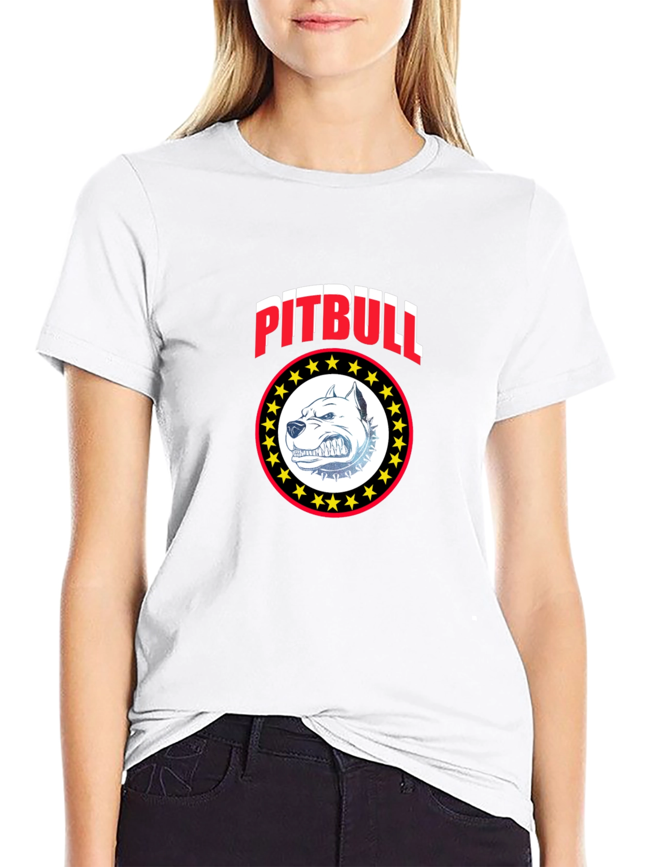 Pitbull Dog Graphic Print Black T-Shirt