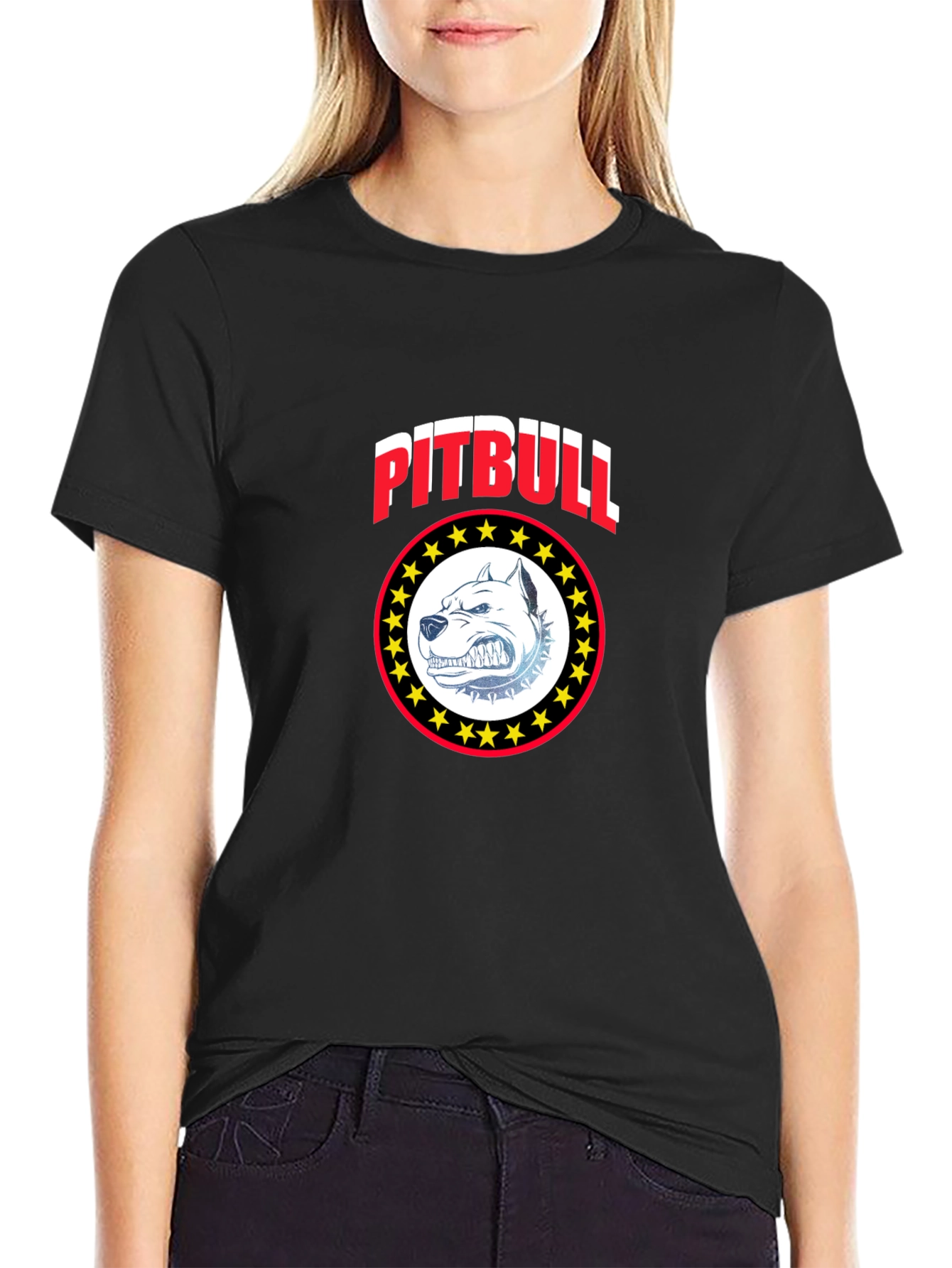 Pitbull Dog Graphic Print Black T-Shirt