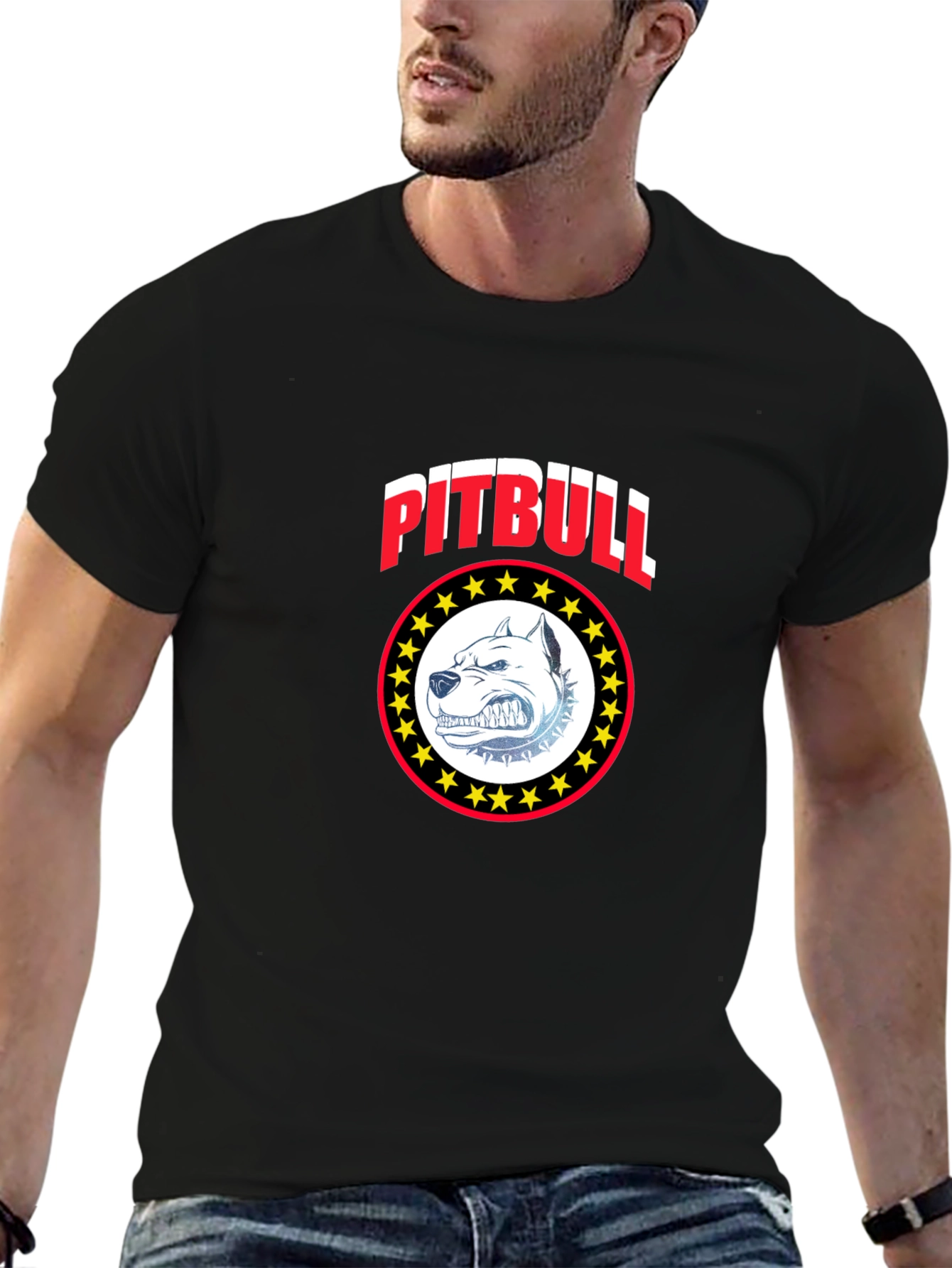 Pitbull Dog Graphic Print Black T-Shirt