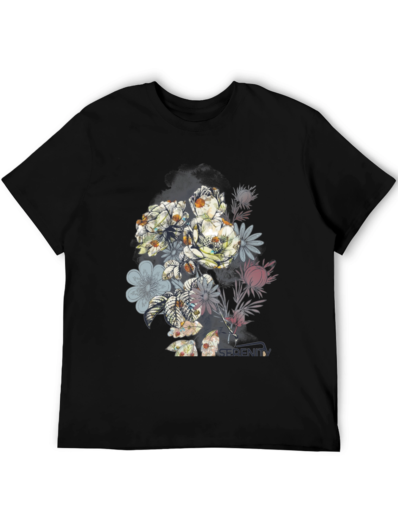 Floral Serenity Black Graphic Tee