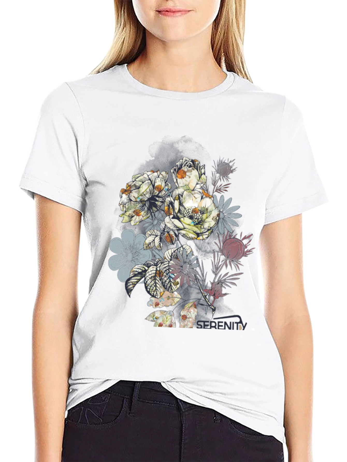 Floral Serenity Black Graphic Tee