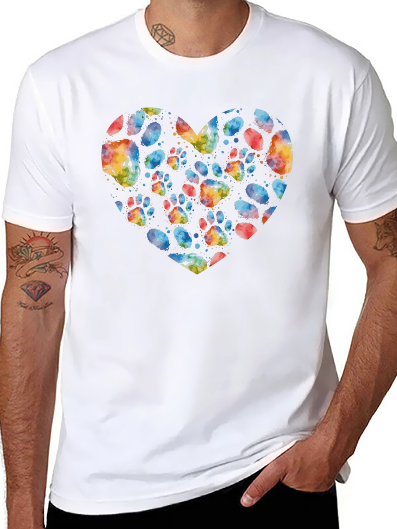 Paw Print Heart Black T-Shirt - Dog Lover Tee