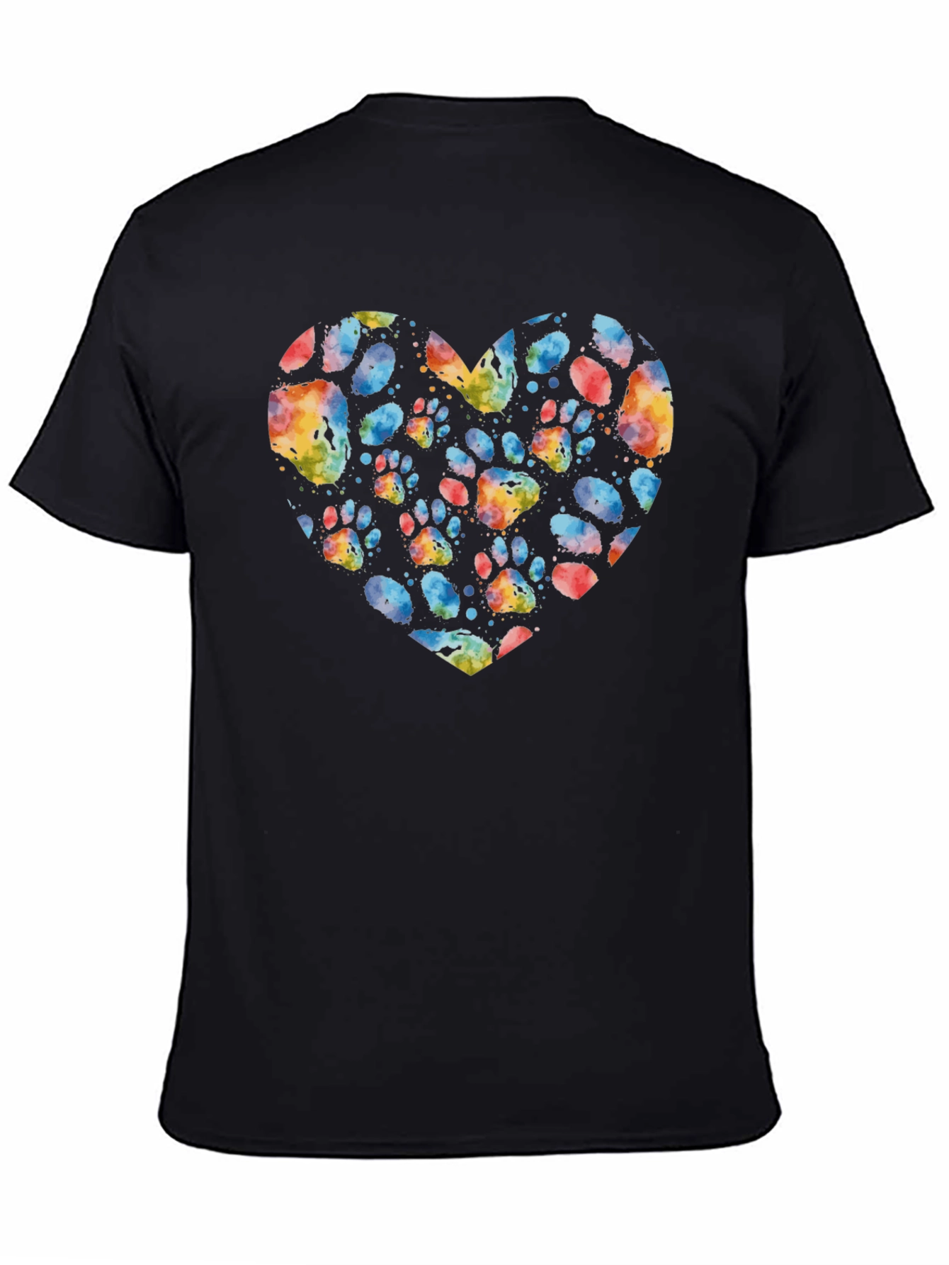 Paw Print Heart Black T-Shirt - Dog Lover Tee