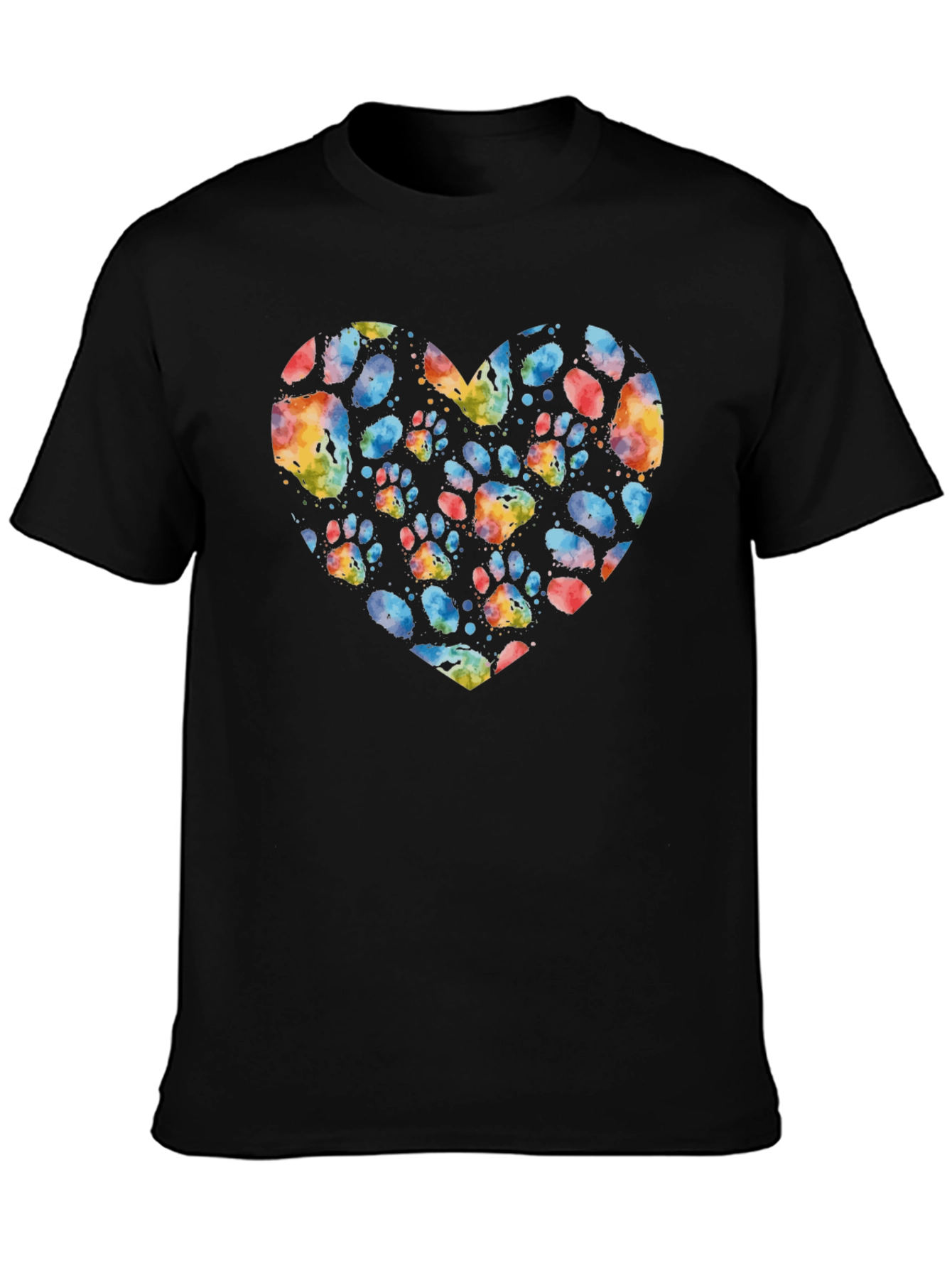 Paw Print Heart Black T-Shirt - Dog Lover Tee
