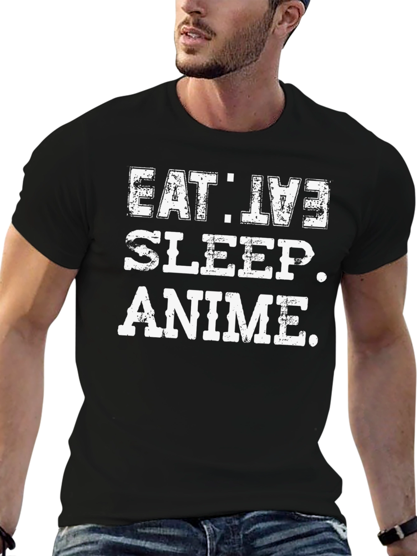Eat Live Sleep Anime Black Graphic T-Shirt