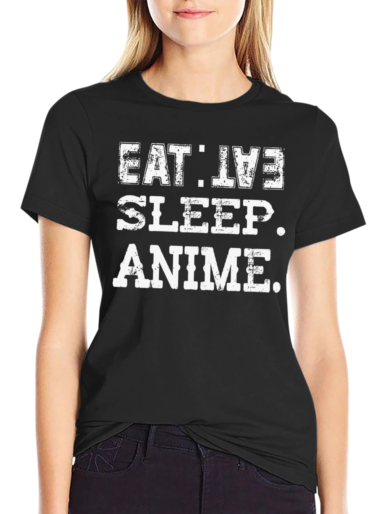 Eat Live Sleep Anime Black Graphic T-Shirt