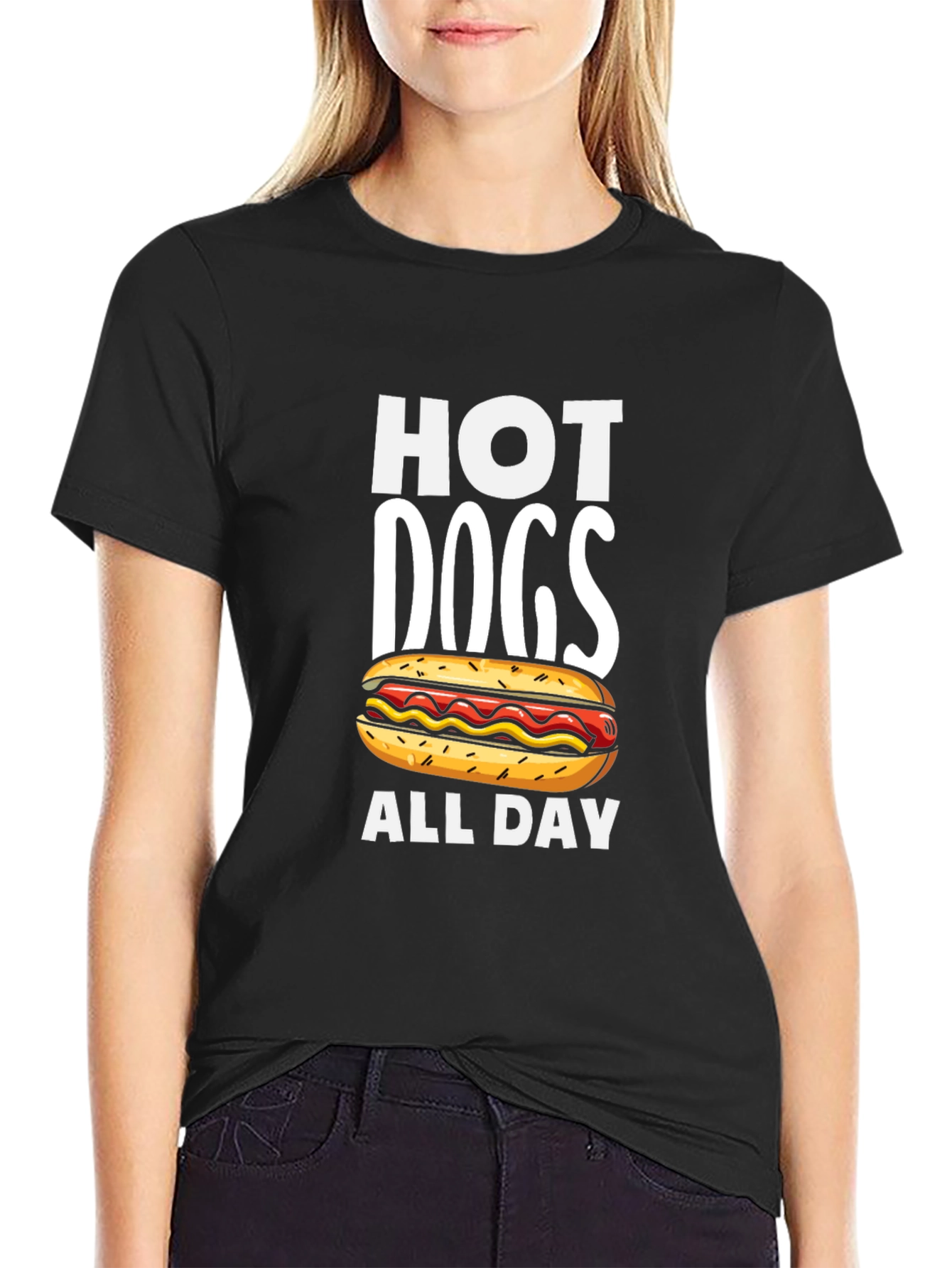Hot Dogs All Day Black T-Shirt